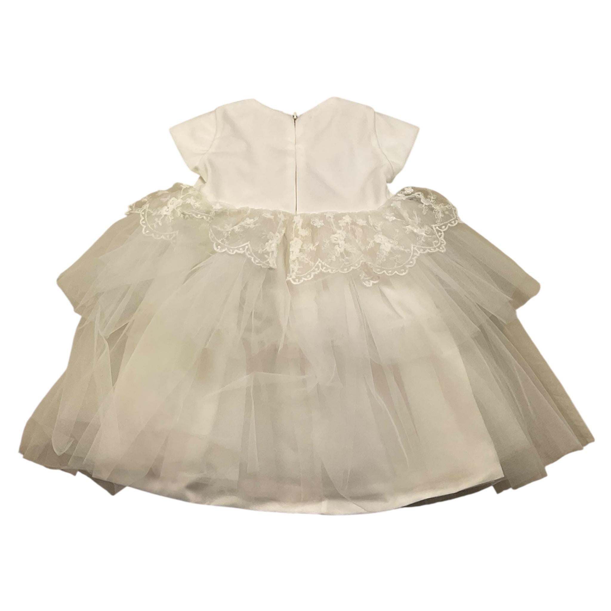 MARLU' abito mezza manica tinta unita con tulle Bianco per Neonata IH805MCC BIANCO MARLU'