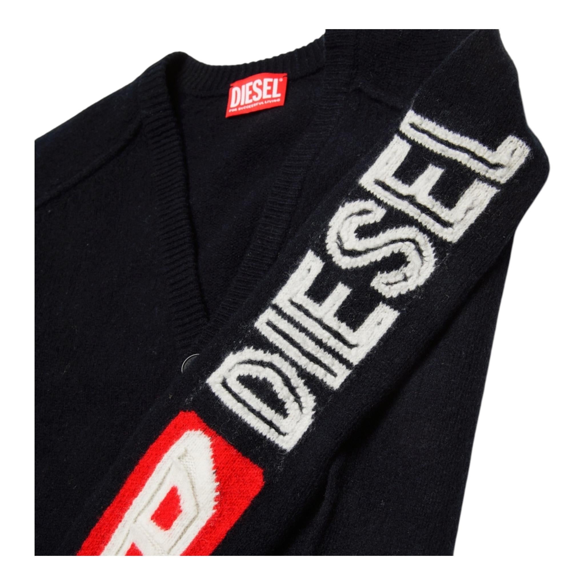 DIESEL cardigan tinta unita con stampa Nero per Bambino J02073 NERO DIESEL