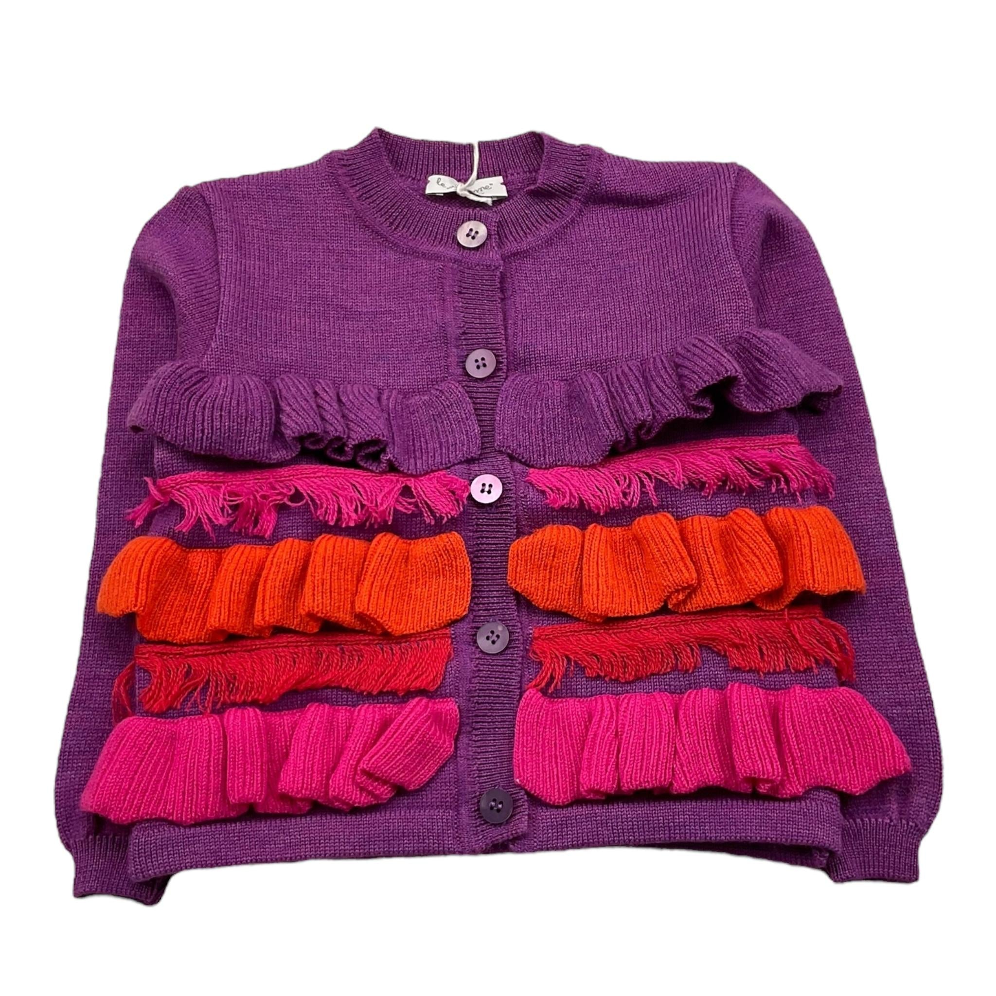 LE COCONNE cardigan tinta unita con frange in contrasto Viola per Neonata LCN2390 VIOLA LE COCONNE