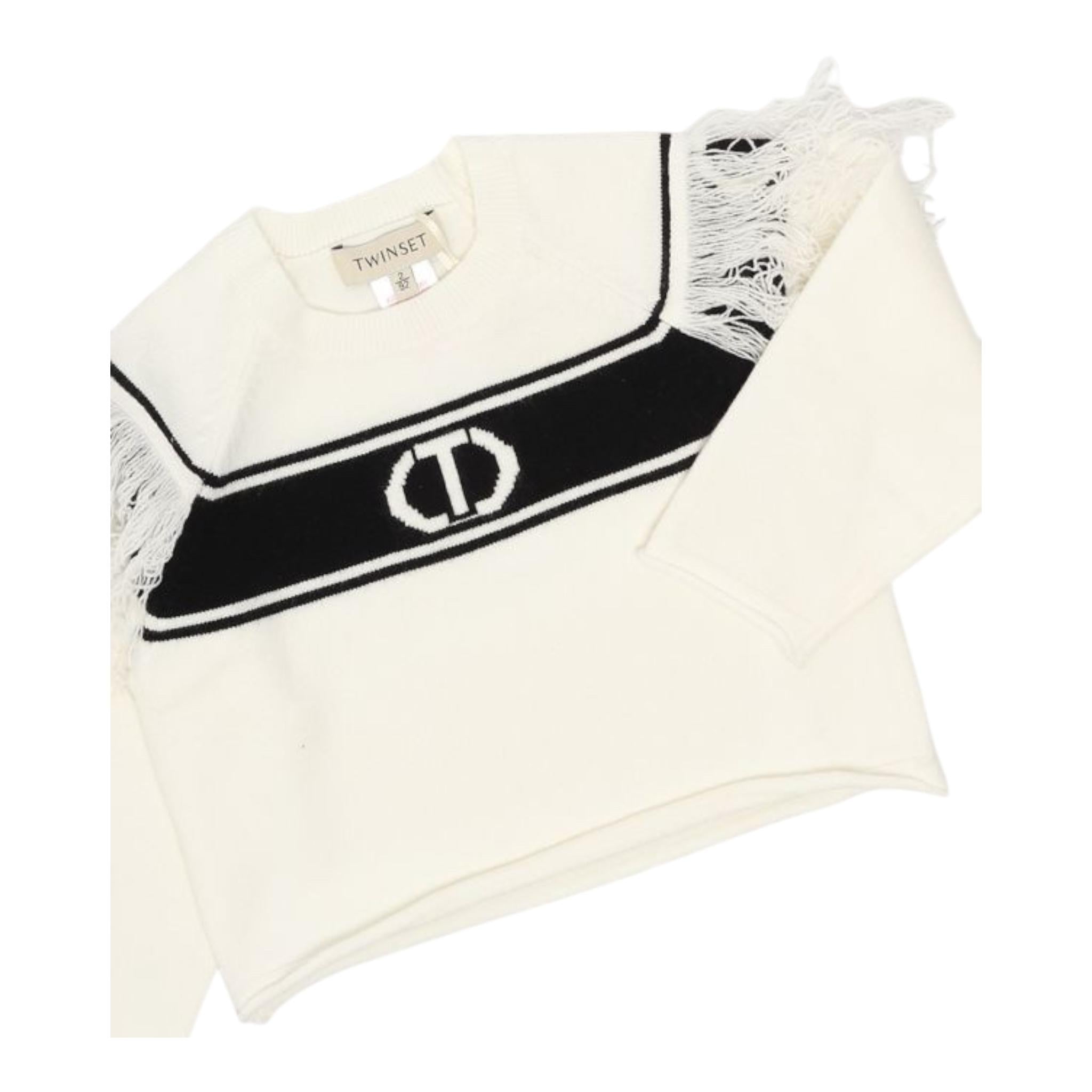 TWINSET maglia girocollo tinta unita con frange Bianco per Bambina 242GJ3163XXXXX BIANCO TWINSET