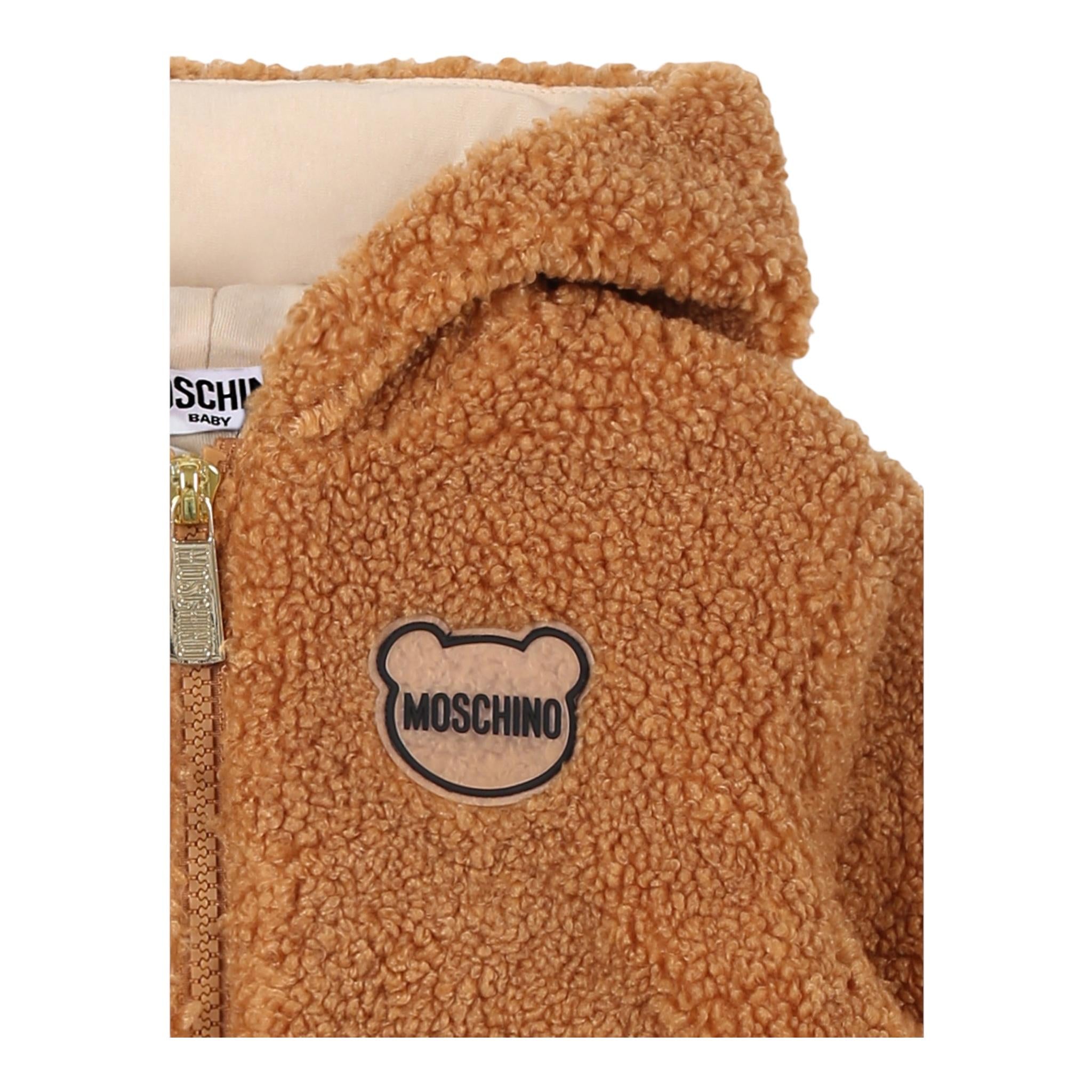 MOSCHINO giubbino modello teddy tinta unita con zip e cappuccio Biscotto per Bambino MUS02S BISCOTTO MOSCHINO
