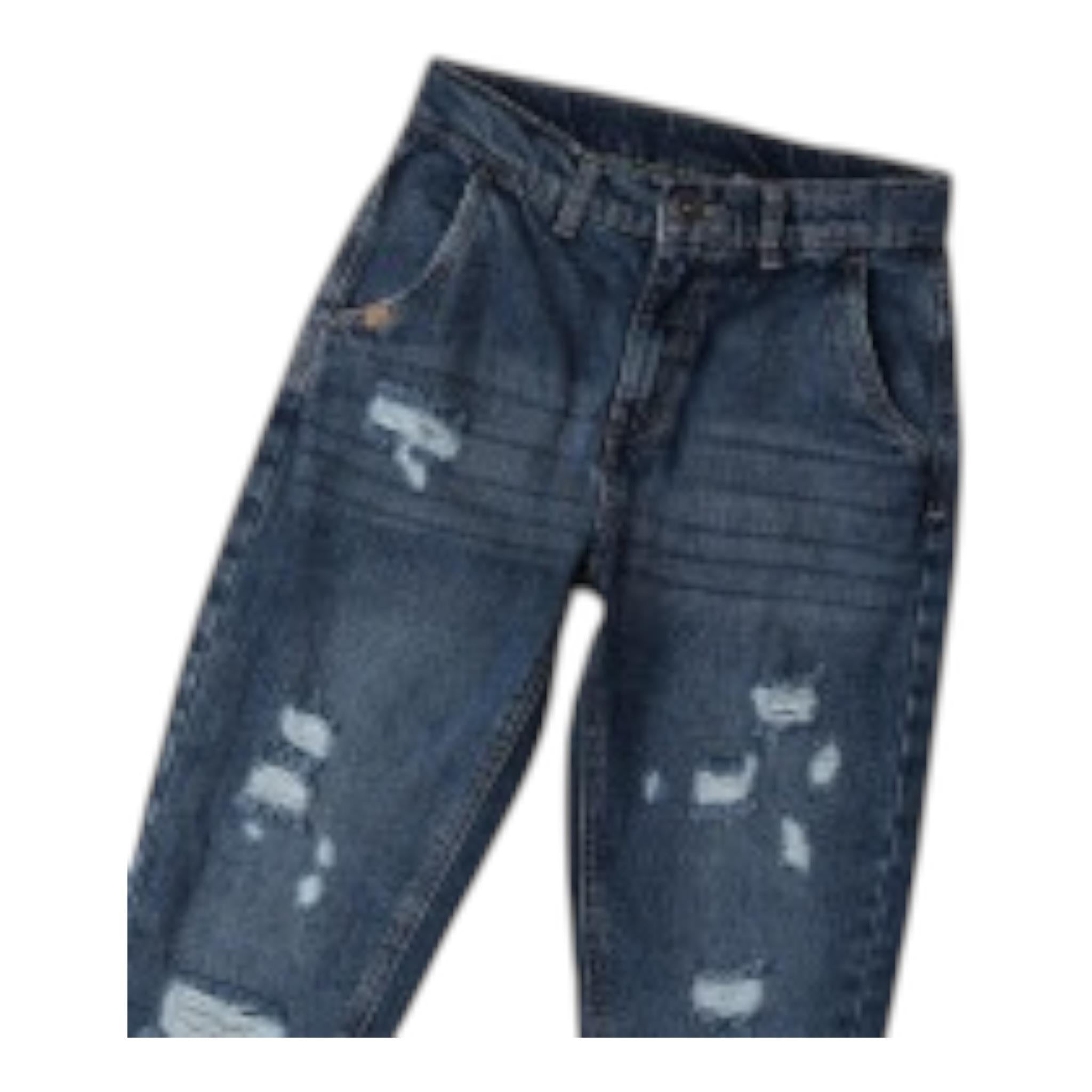 SARABANDA jeans tinta unita con strappi e girovita regolabile Blu per Bambino A5334 BLU SARABANDA