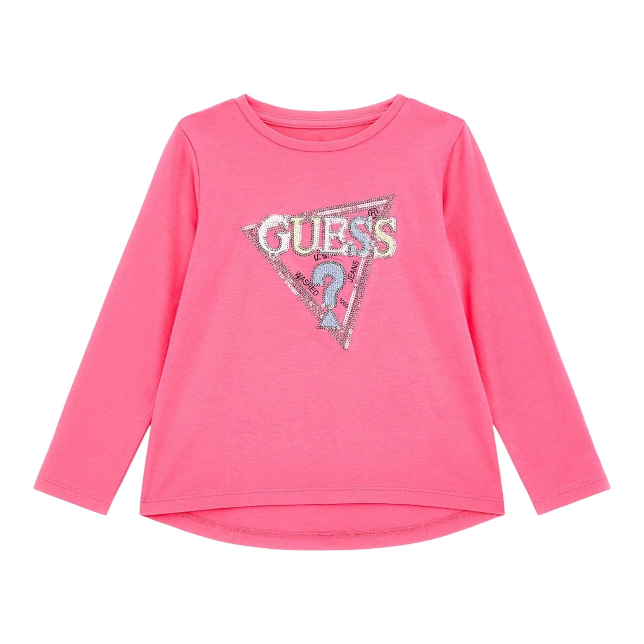 GUESS shirt girocollo tinta unita con stampa Fuxia per Neonata K4YI11K6YW4X FUXIA GUESS