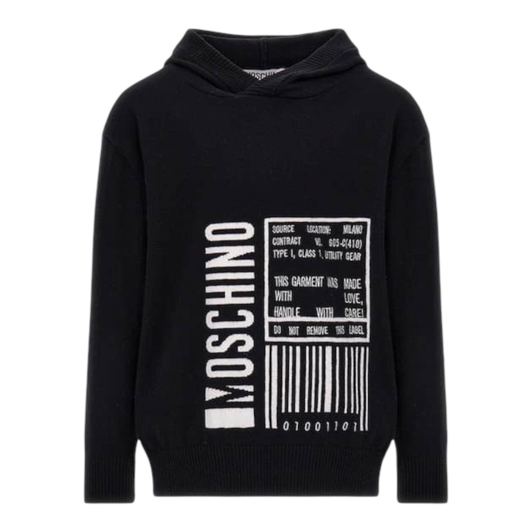 MOSCHINO maglia tinta unita con stampa e cappuccio Nero per Bambino HUW018 NERO MOSCHINO