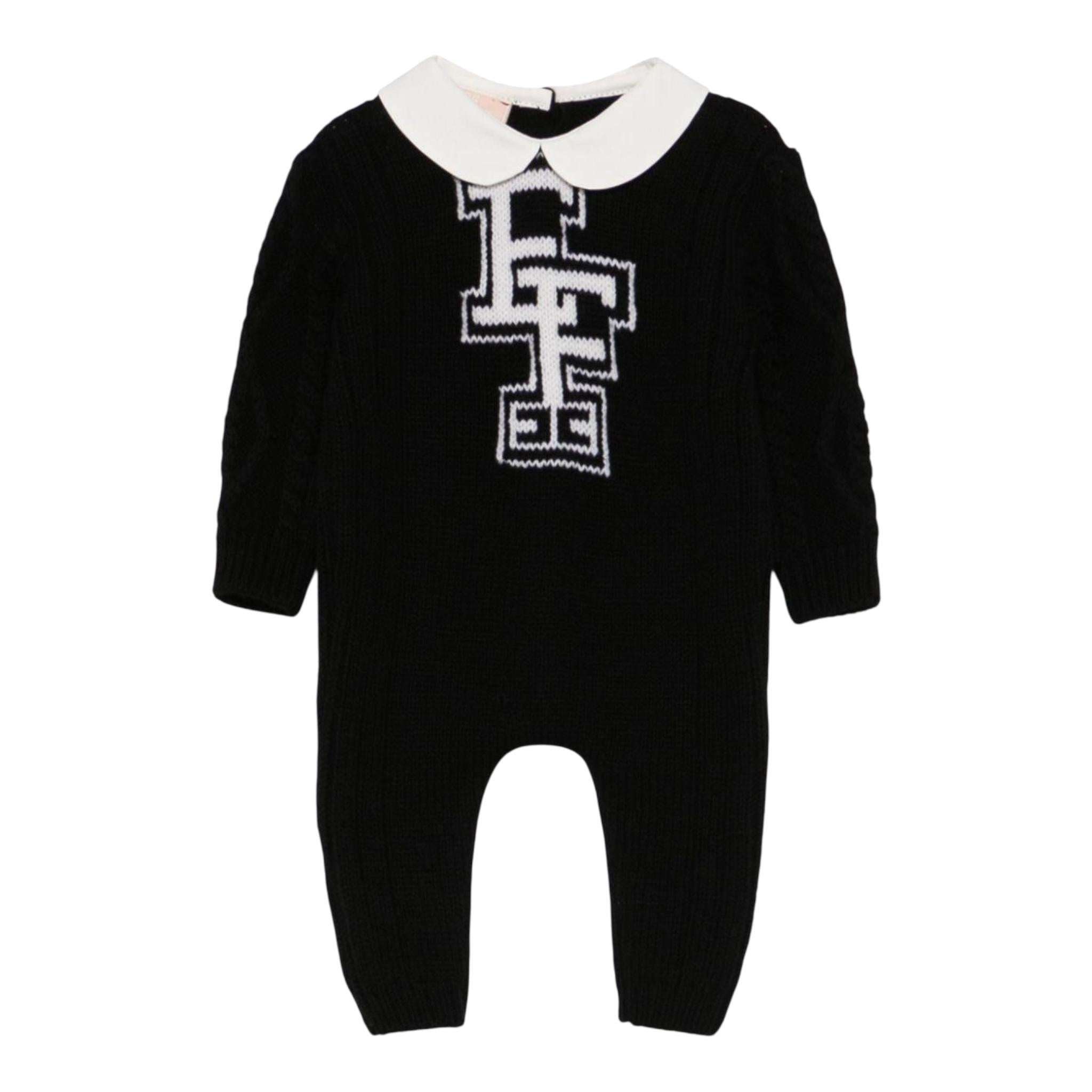 ELISABETTA FRANCHI tutina in maglia tinta unita con colletto in contrasto Nero per Neonata ENTU117 NERO ELISABETTA FRANCHI