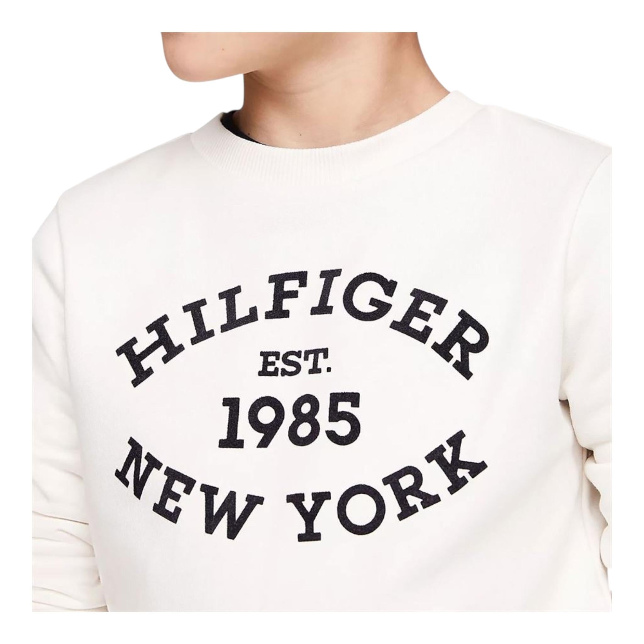 TOMMY HILFIGER felpa tinta unita girocollo con stampa Panna per Bambino KB0KB09048 PANNA TOMMY HILFIGER