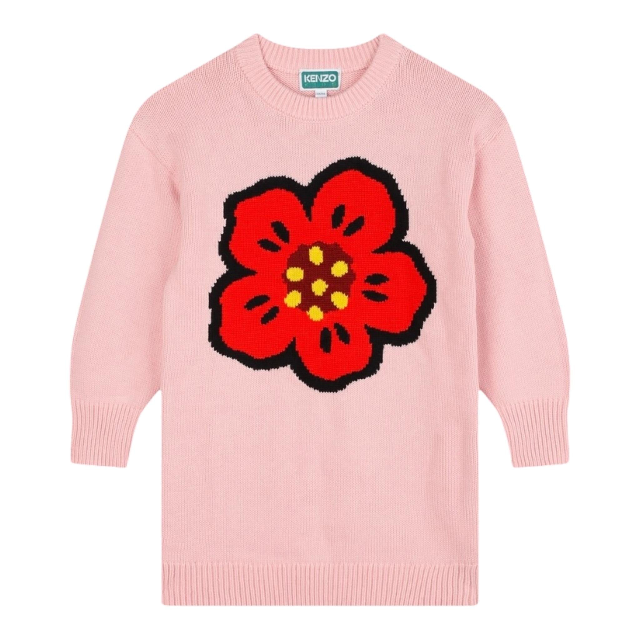 KENZO abito tinta unita in maglia con stampa Rosa per Bambina K60684 ROSA KENZO