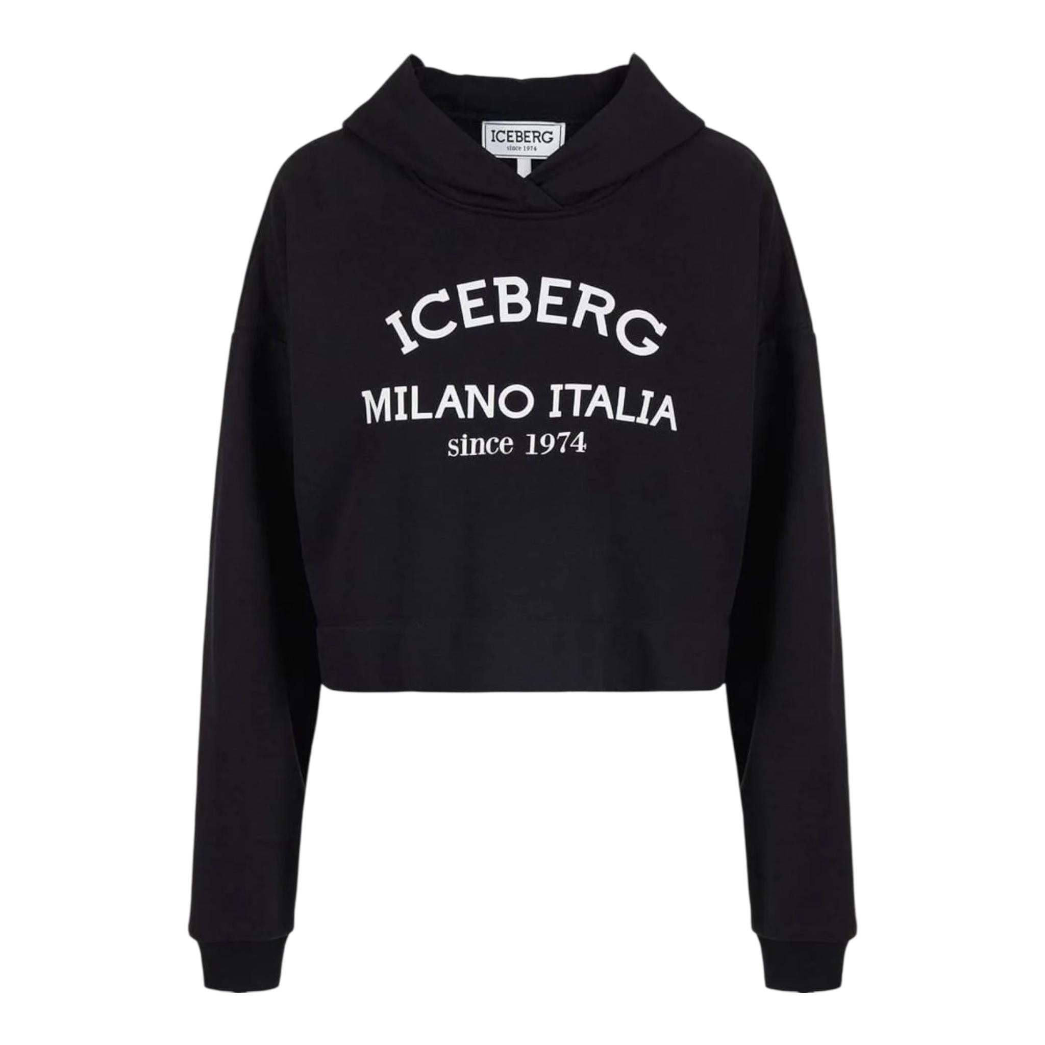ICEBERG felpa chiusa con cappuccio tinta unita con stampa logo Nero per Bambina MFICE5336JX NERO ICEBERG