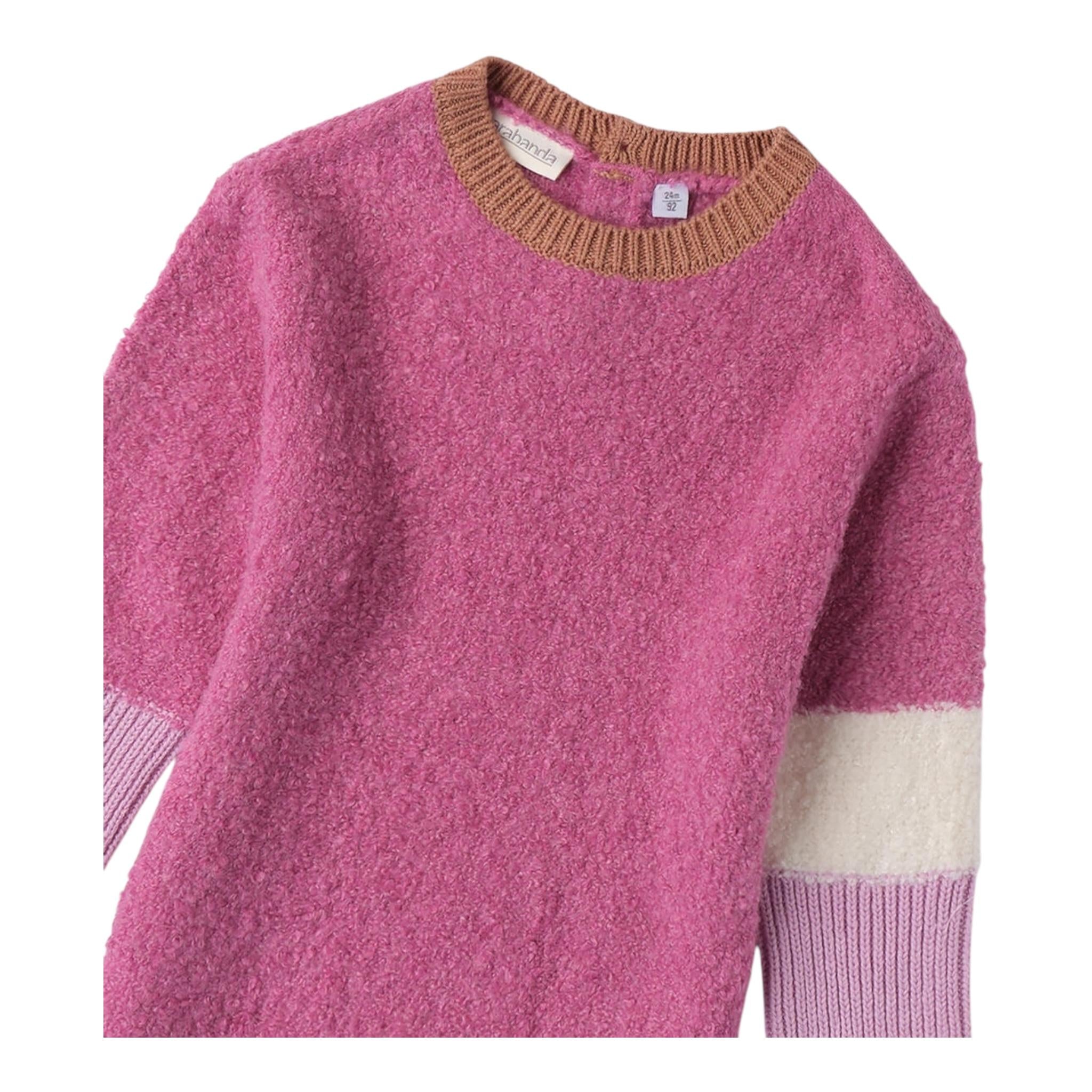 SARABANDA abito tinta unita in maglia girocollo Magenta per Bambina 0A213 MAGENTA SARABANDA