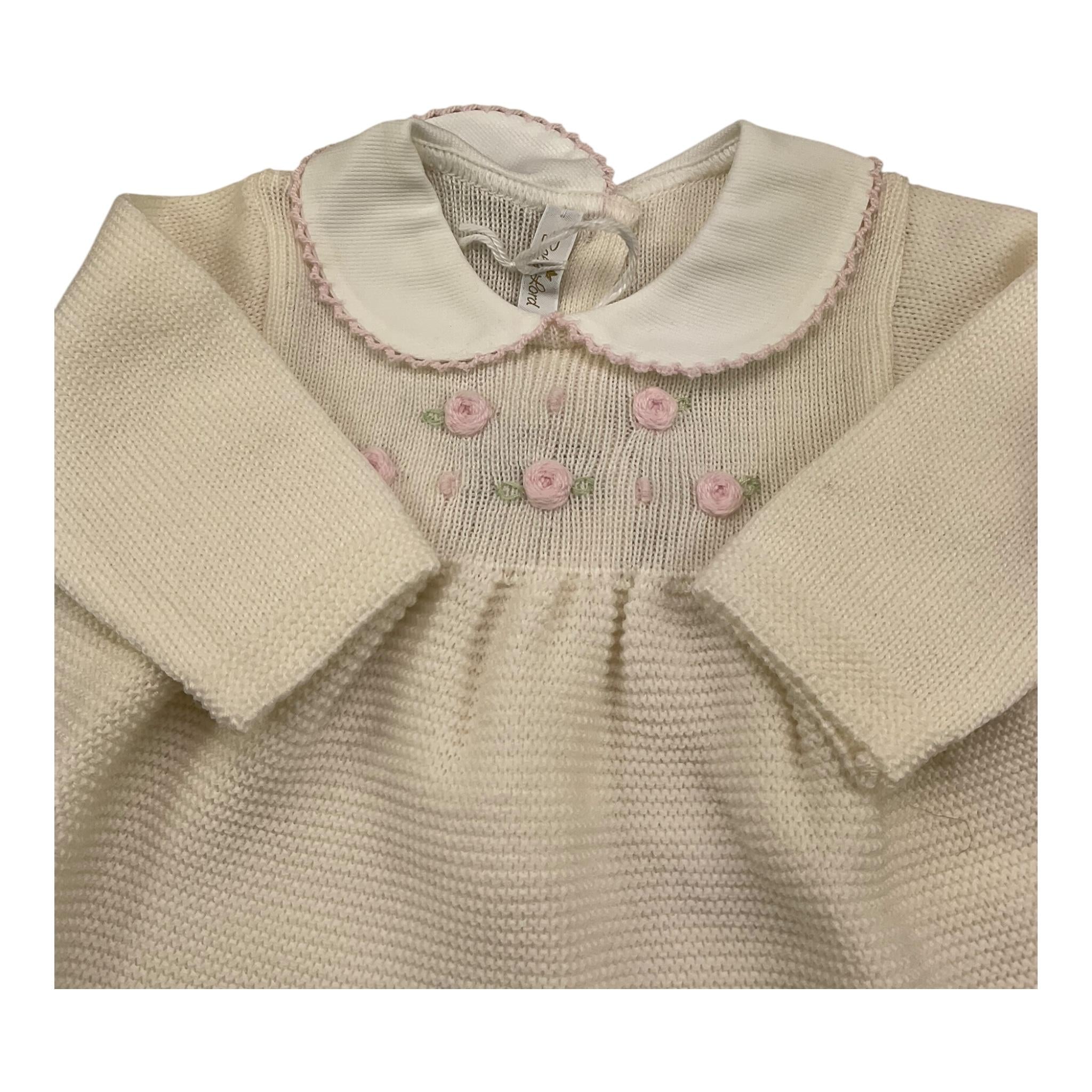 BABY LORD completo 3 pezzi maglia-pantalone-babbucce Panna/rosa per Neonata 419 PANNA/ROSA BABY LORD