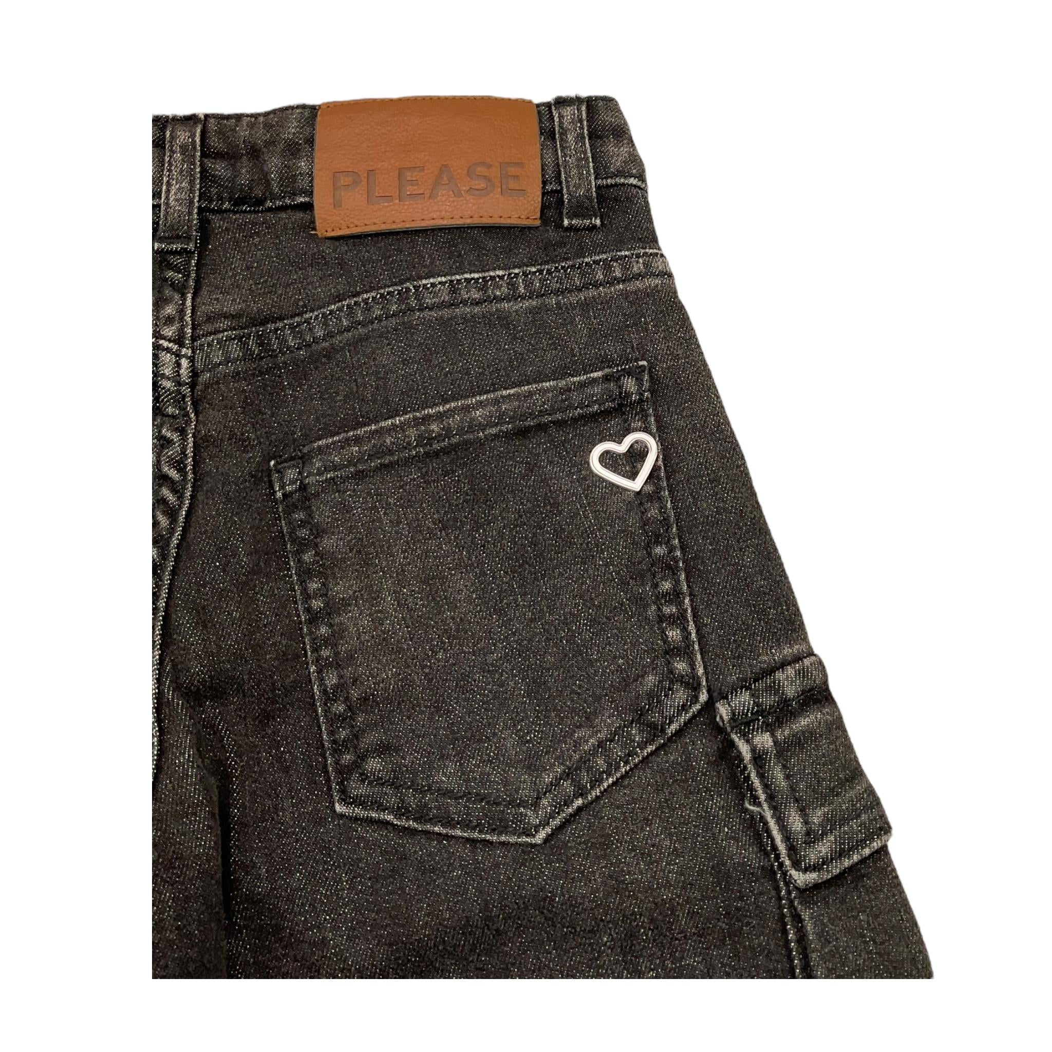 PLEASE jeans tinta unita modello palazzo Nero per Bambina PH13010G66X NERO PLEASE