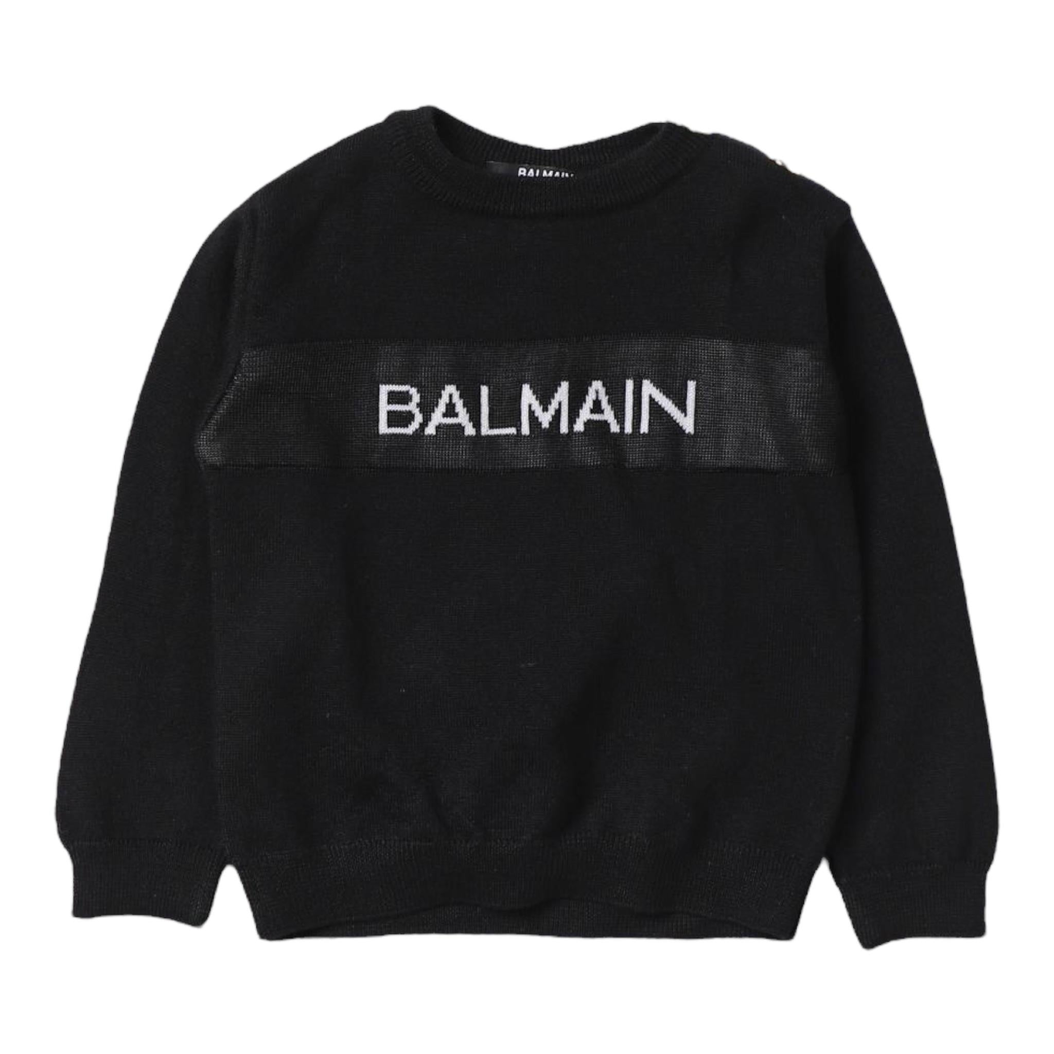 BALMAIN maglia girocollo tinta unita con logo Nero per Bambino BT9Q30 NERO BALMAIN