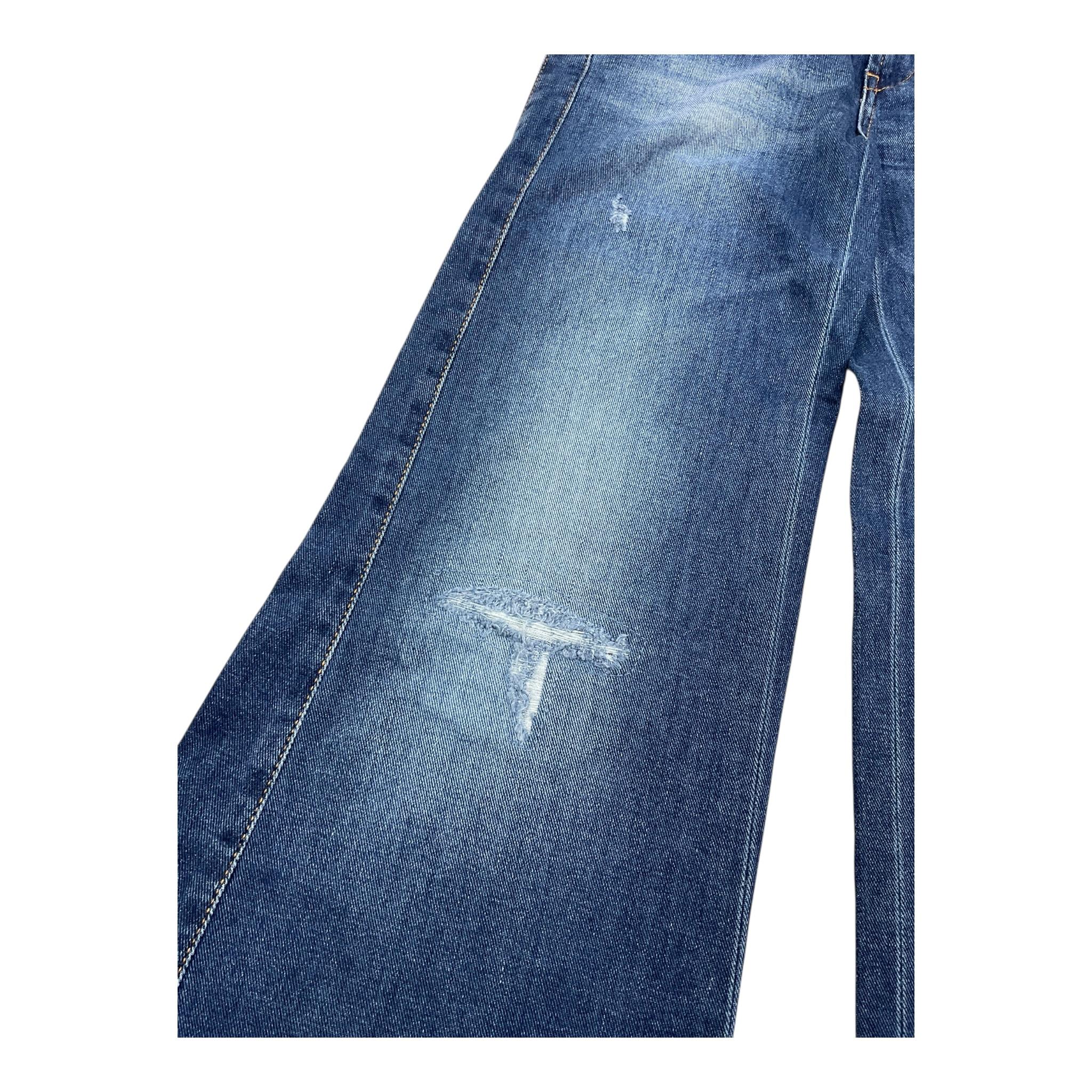 DONDUP jeans tinta unita modello palazzo con strappi Blu per Bambina DFPA226C BLU DONDUP
