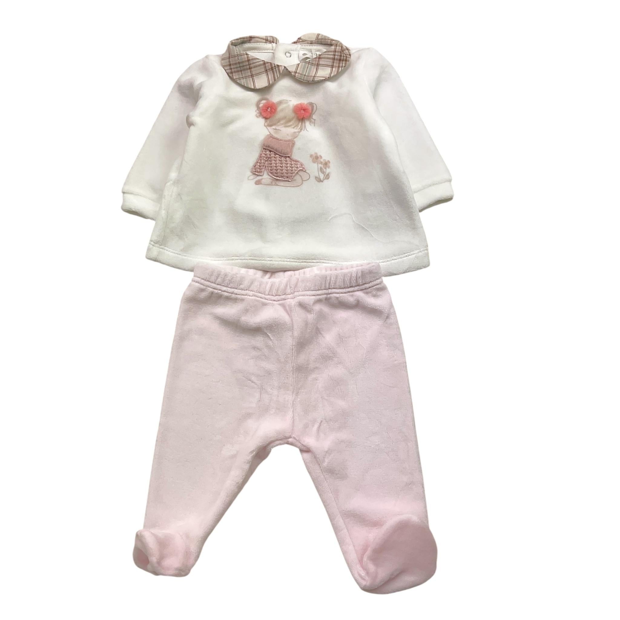LALALU' completo 2pz tinta unita maglia-ghettina Bianco/rosa per Neonata CPL6N BIANCO/ROSA LALALU'