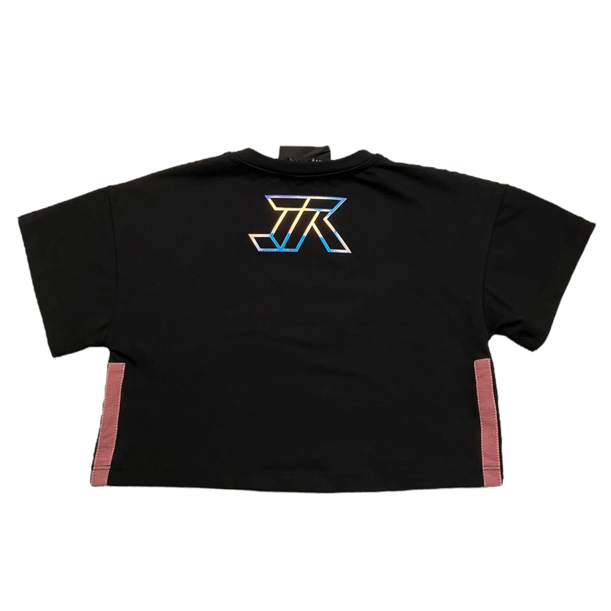 JOHN RICHMOND t-shirt crop tinta unita con stampa in contrasto Nero per Bambina RGA25224TS NERO JOHN RICHMOND