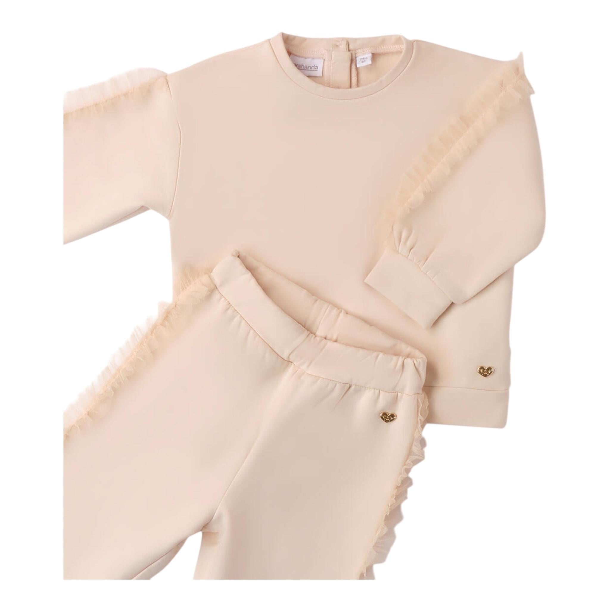 SARABANDA completo 2 pezzi felpa-pantalone tinta unita Beige per Bambina A335 BEIGE SARABANDA
