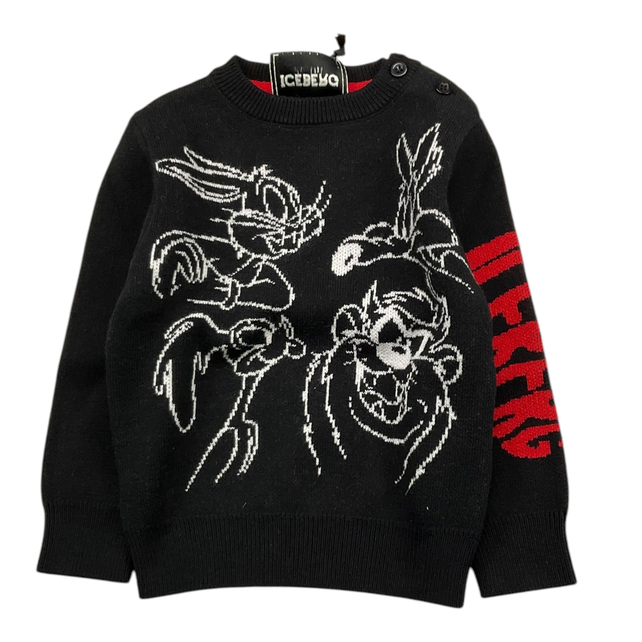 ICEBERG maglia tinta unita girocollo con stampa Nero per Neonato MGICE5314B NERO ICEBERG