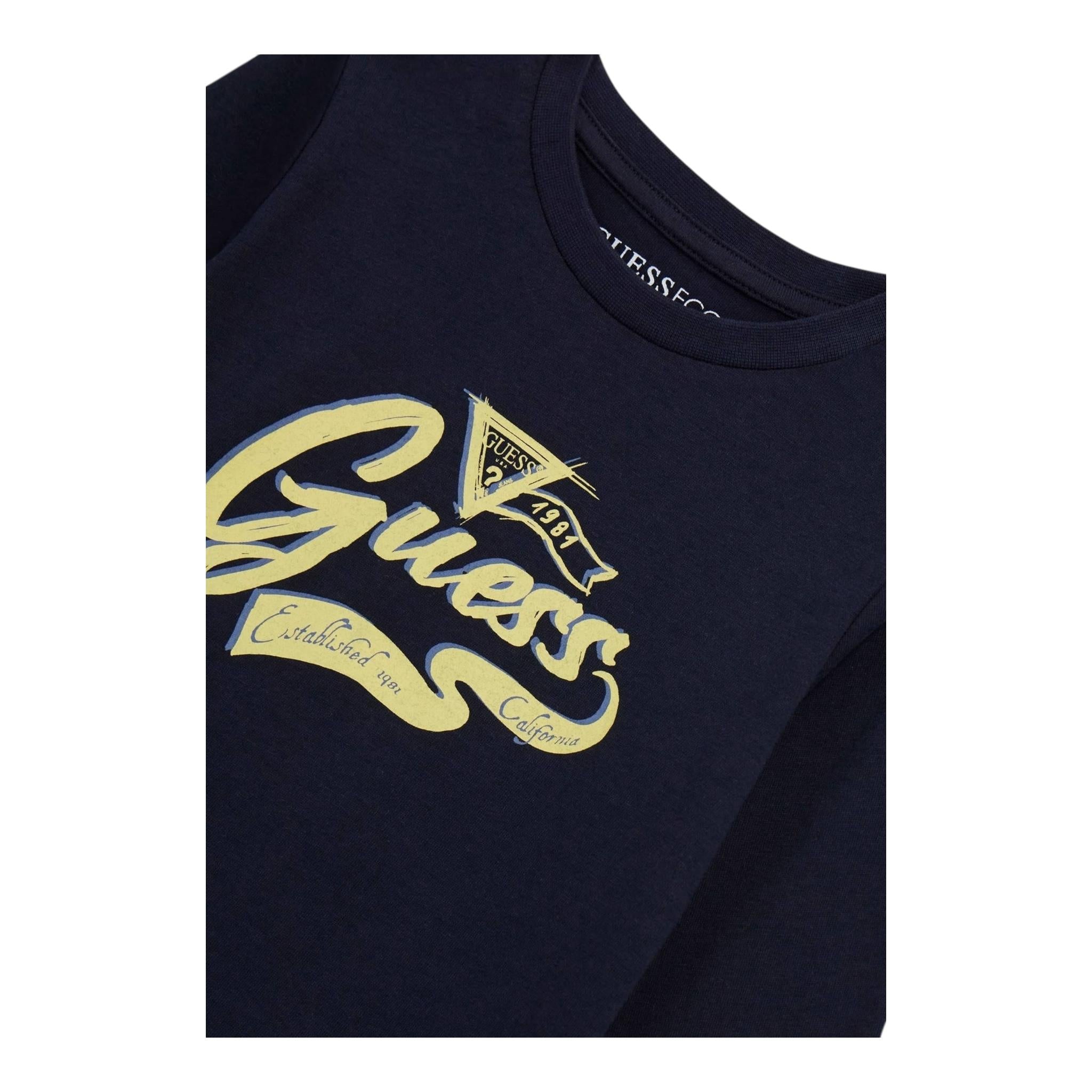 GUESS shirt girocollo tinta unita con logo Blu per Bambino N4YI28K8HM4JX BLU GUESS