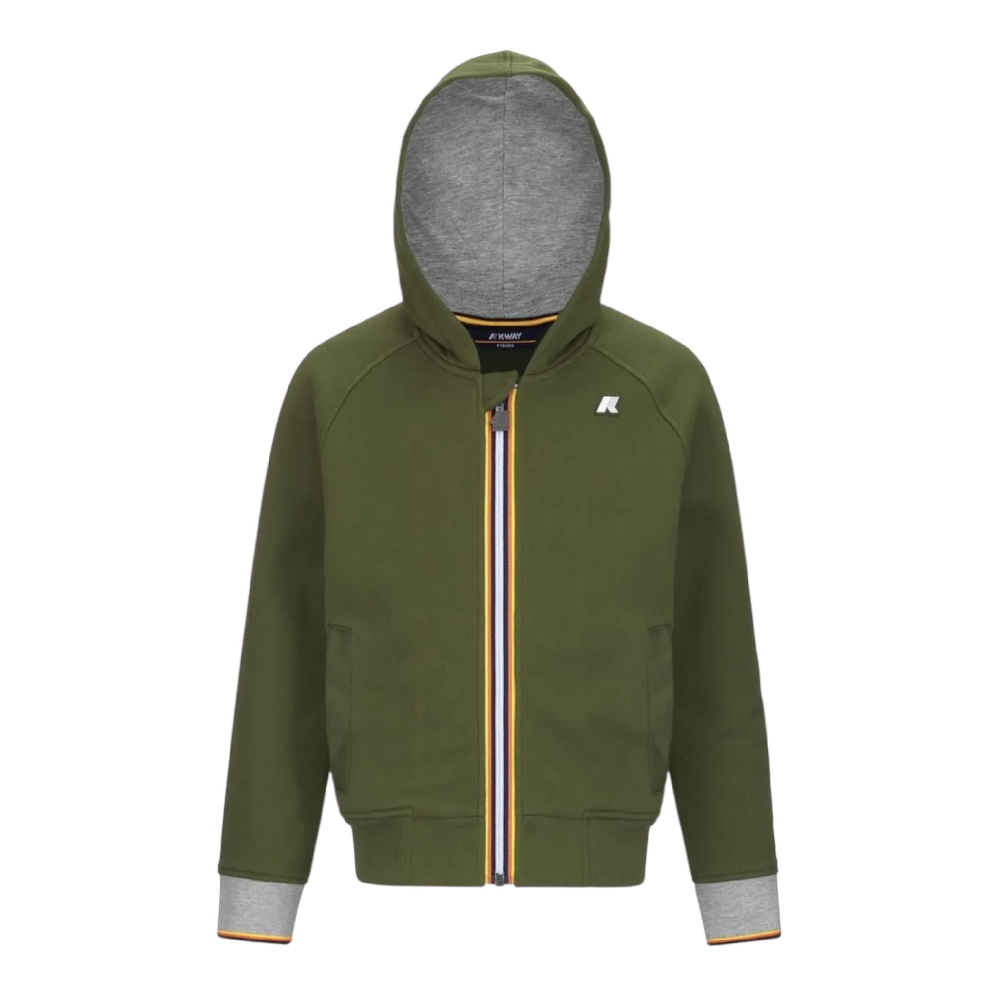 K-WAY felpa con zip e cappuccio tinta unita Verde per Bambino K2131QW VERDE K-WAY