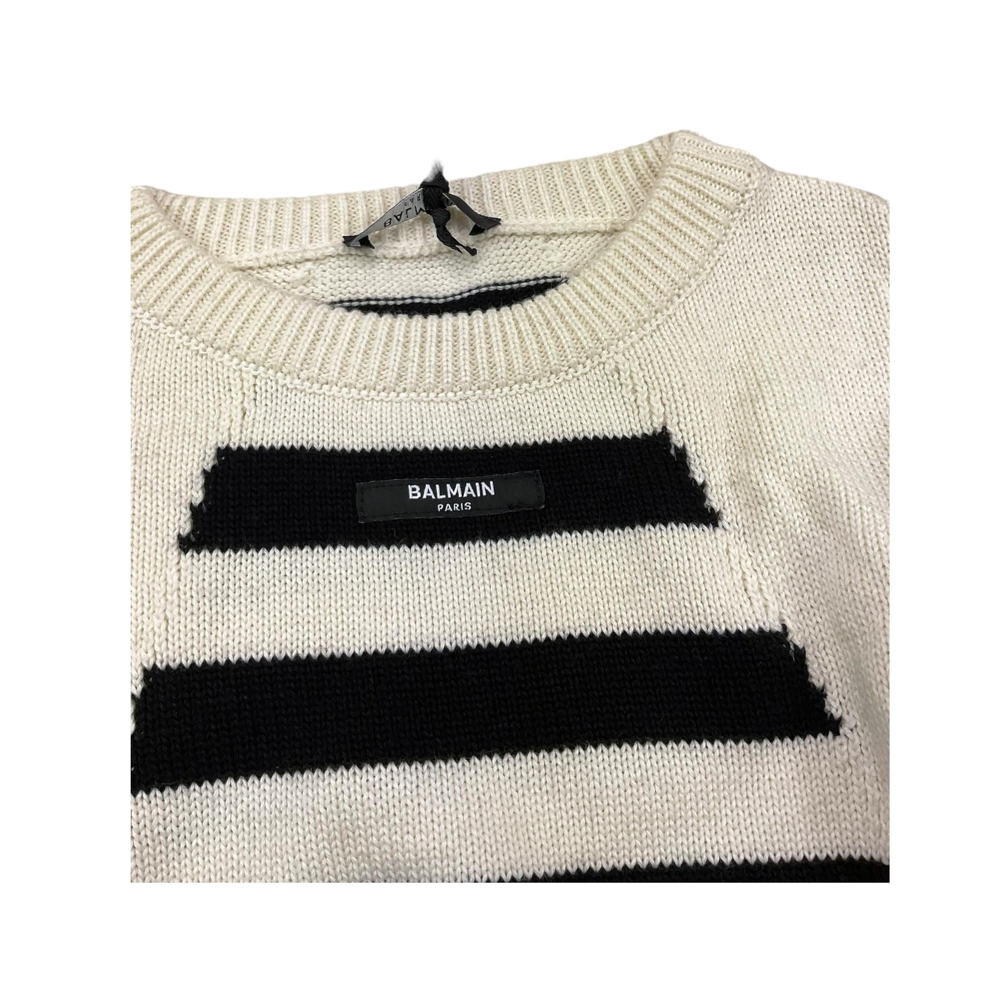 BALMAIN maglia girocollo con logo bicolore Nero/panna per Bambina 6R9A00 NERO/PANNA BALMAIN