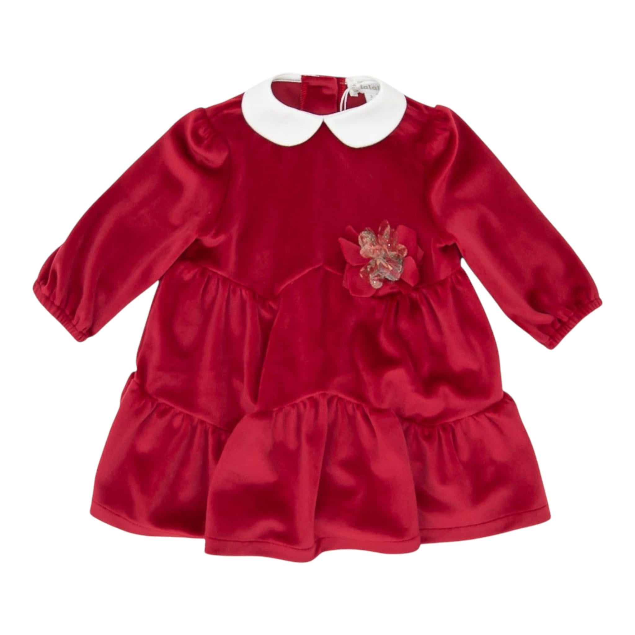 LALALU' abito manica lunga tinta unita in velluto Rosso per Bambina VTL12NJ ROSSO LALALU'