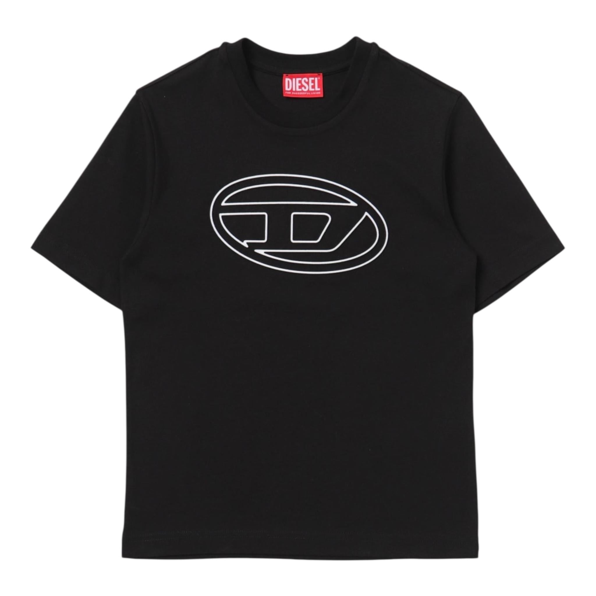 DIESEL t-shirt girocollo tinta unita con logo Nero per Bambino J01788 NERO DIESEL