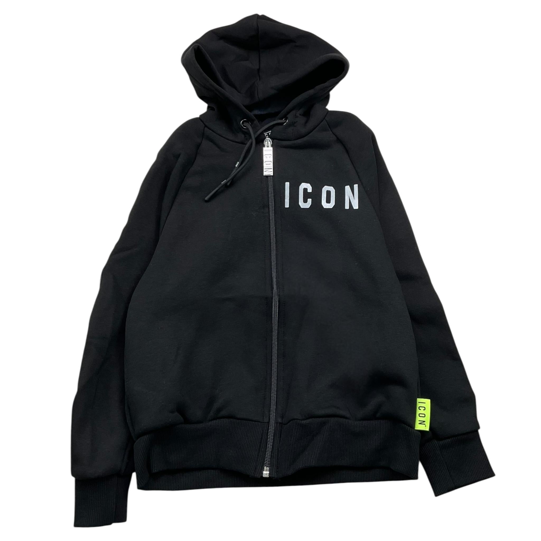 ICON felpa con zip e cappuccio tinta unita cn logo Nero per Bambino IBSW00324 NERO ICON