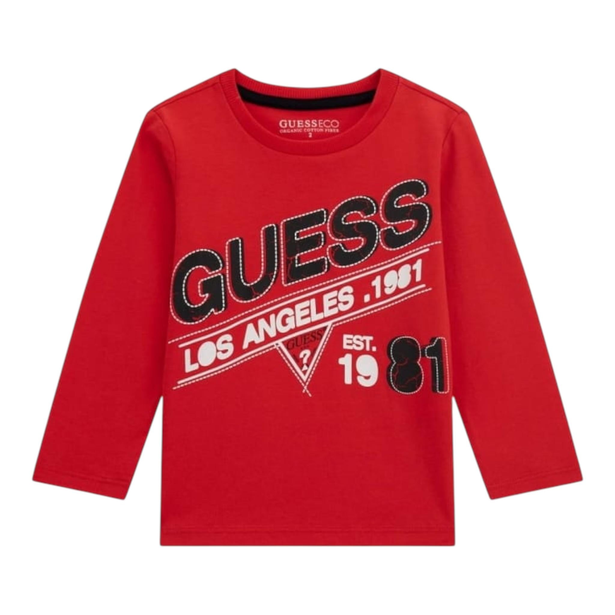 GUESS shirt girocollo tinta unita con stampa in contrasto Rosso per Neonato N4BI11I3Z4 ROSSO GUESS