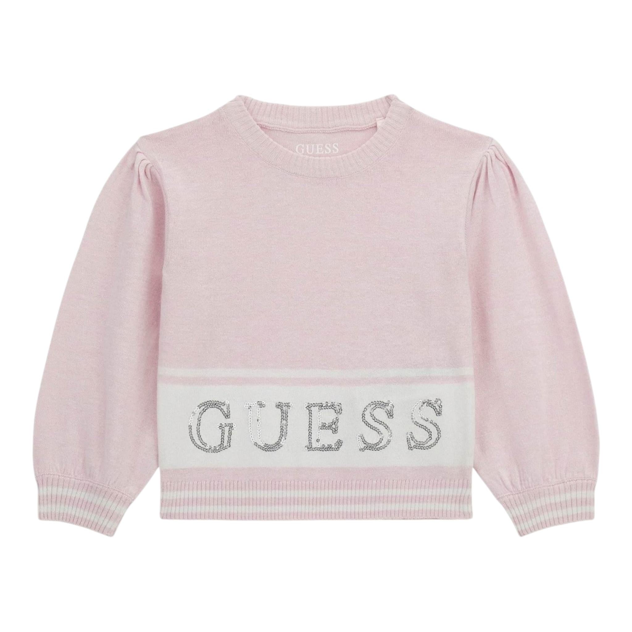 GUESS maglia girocollo tinta unita con logo paillettato Rosa per Neonata K4YR00Z3GW0X ROSA GUESS