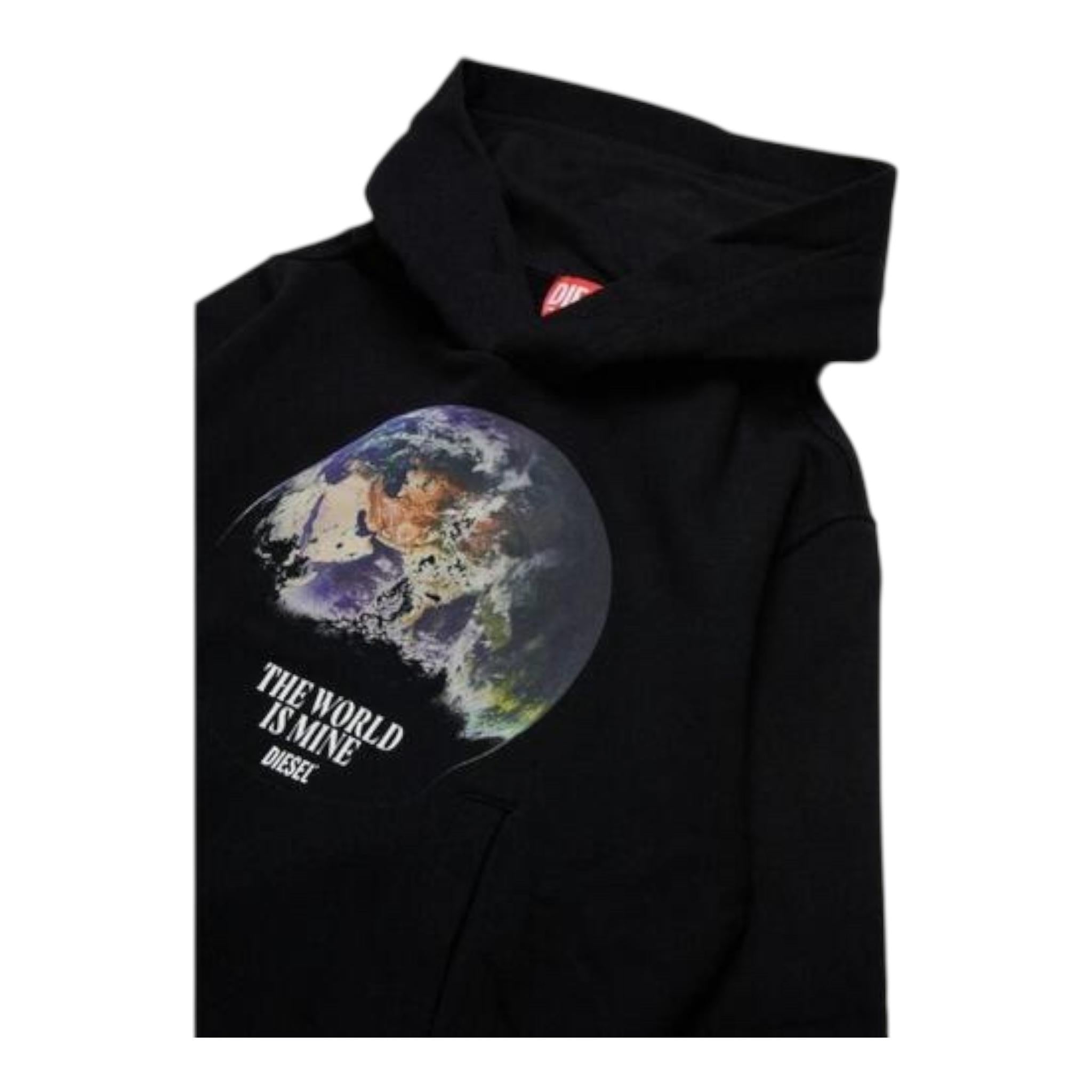 DIESEL felpa tinta unita con cappuccio e stampa Nero per Bambino J02003 NERO DIESEL