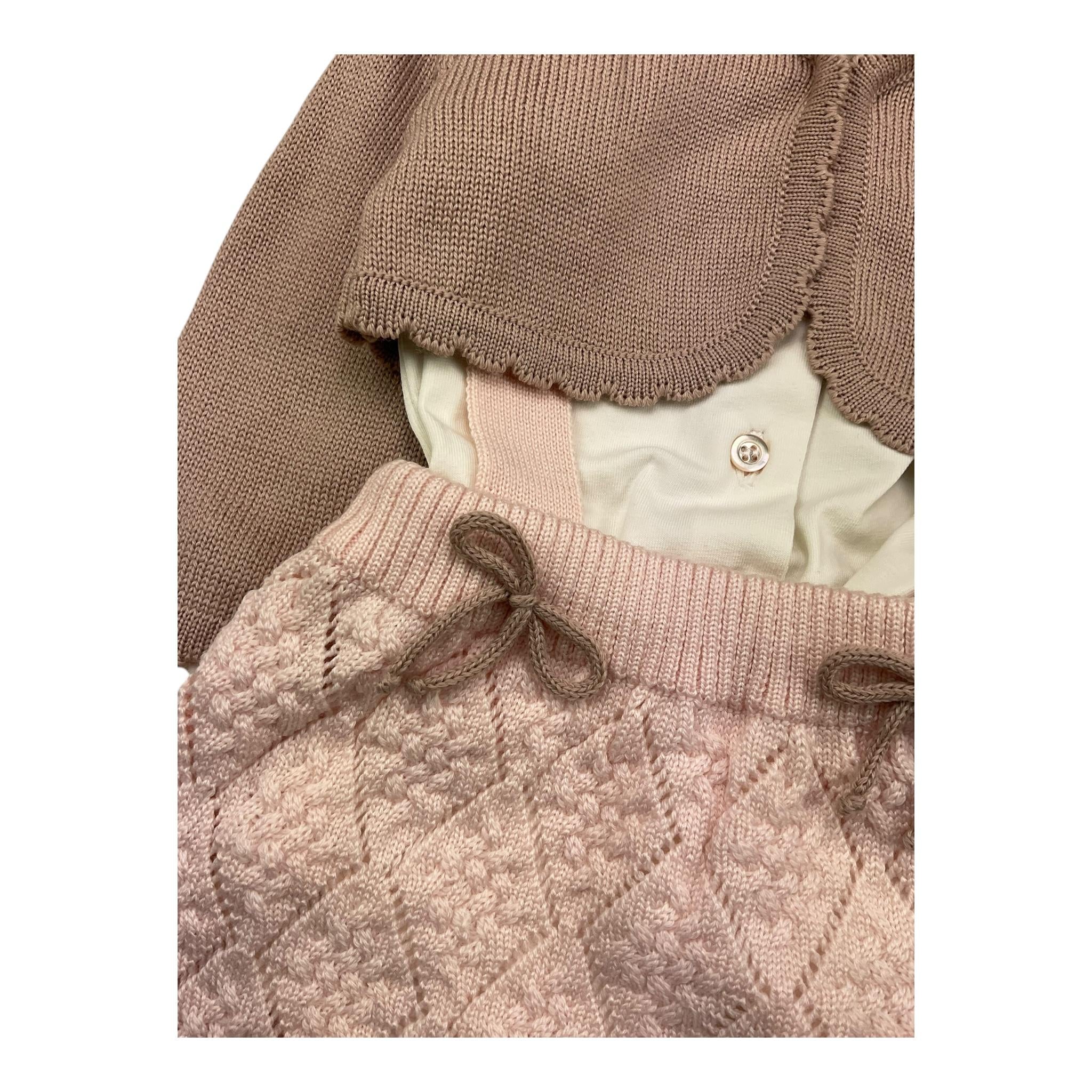 COLORI CHIARI completo 3 pezzi camicia-cardigan-salopette Rosa per Neonata FF437203 ROSA COLORI CHIARI