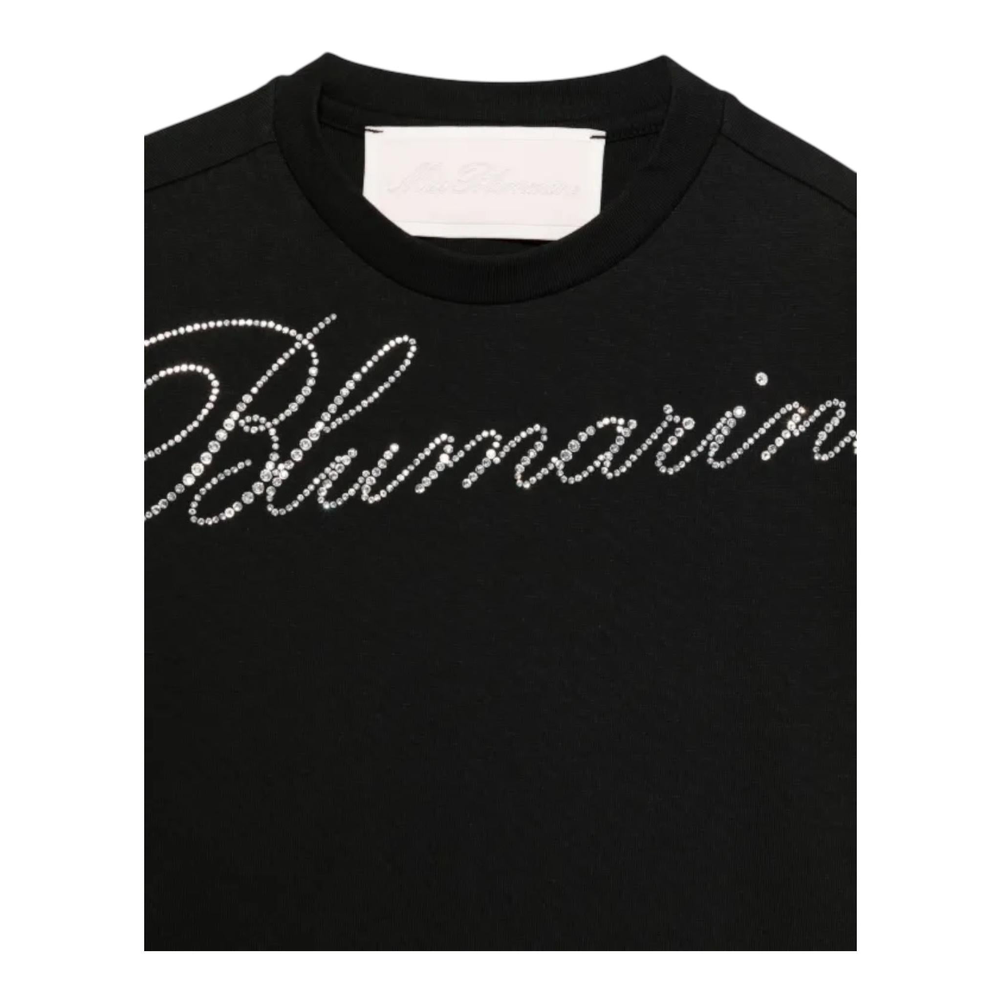 MISS BLUMARINE shirt girocollo tinta unita con stampa brillantinata Nero per Bambina IF4097 NERO MISS BLUMARINE