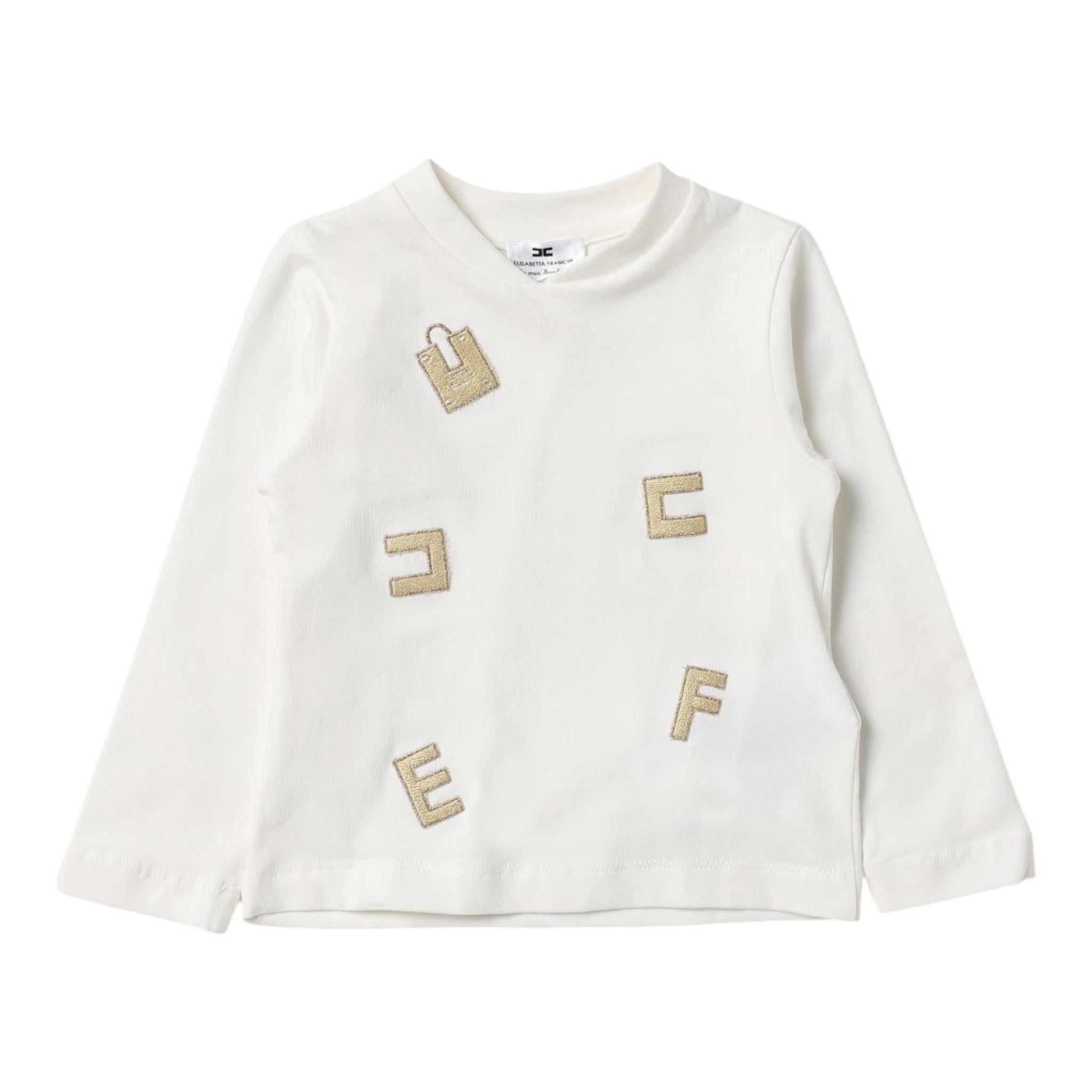 ELISABETTA FRANCHI shirt girocollo tinta unita con stampe in contrsto Bianco per Neonata EGTS072 BIANCO ELISABETTA FRANCHI