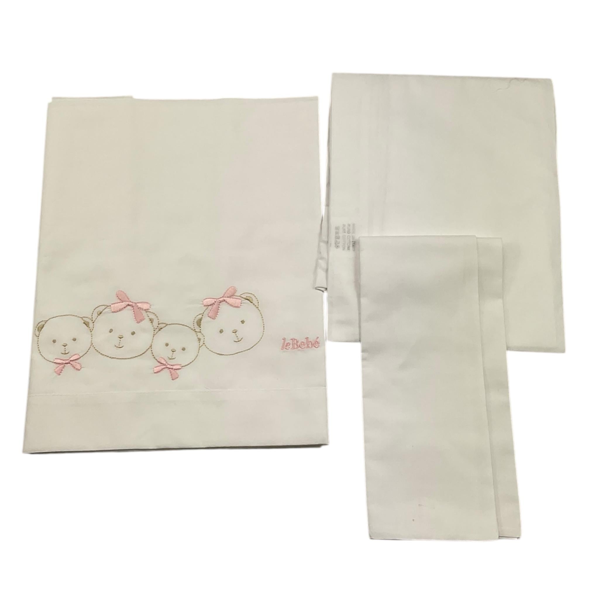 LE BEBE' set 3 pezzi lenzuola tinta unita cn ricami Bianco per Neonata LBG6023 BIANCO LE BEBE'