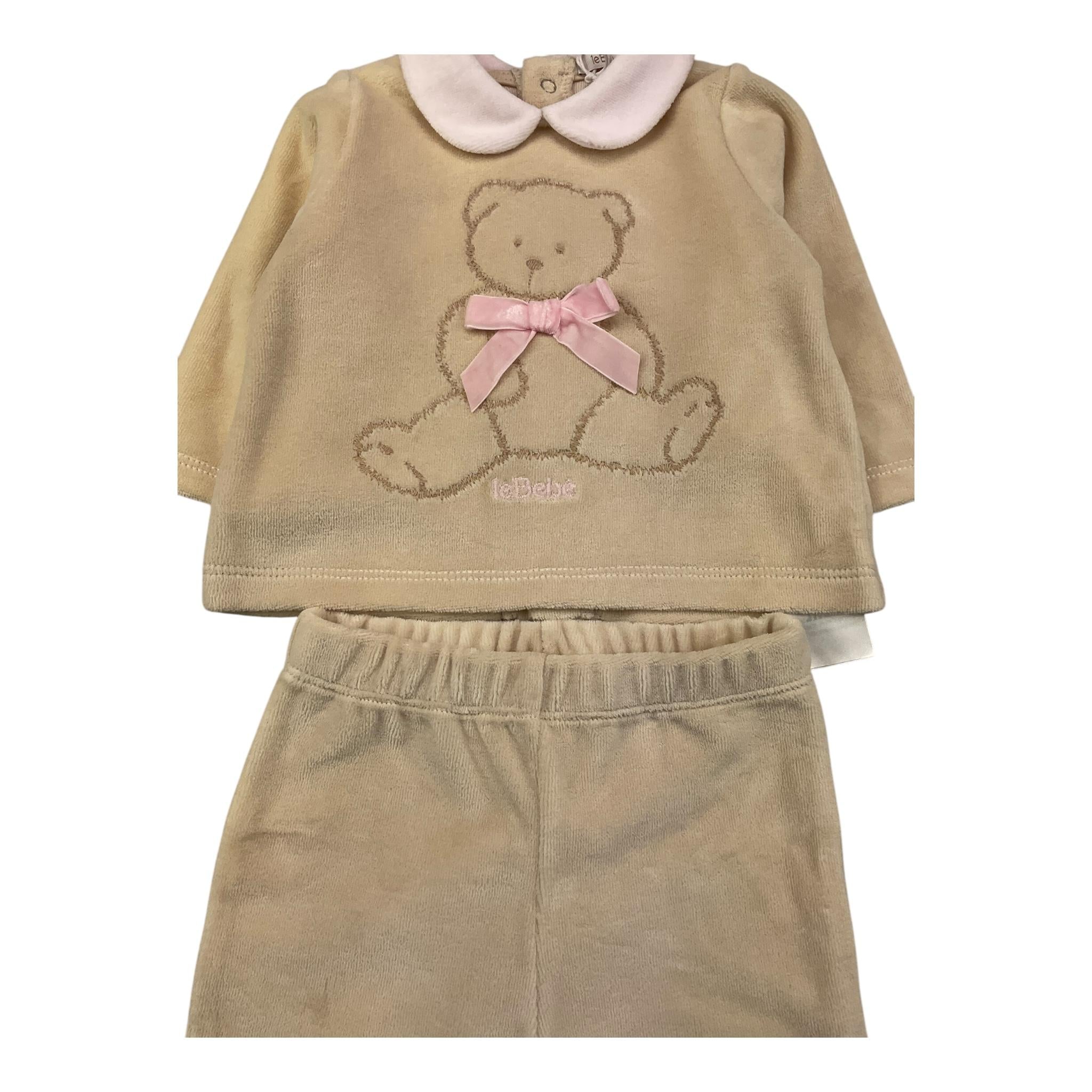 LE BEBE' completo 2 pezzi shirt-ghettina tinta unita in ciniglia Beige per Neonata LBG5962 BEIGE LE BEBE'