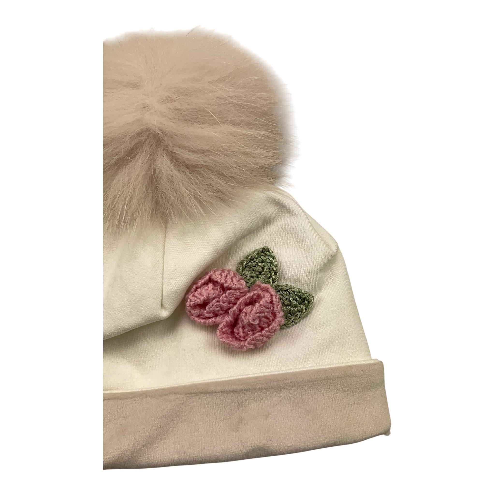 MARLU' cappello tinta unita con pon pon e ricamo Bianco per Neonata IG1073 BIANCO MARLU'