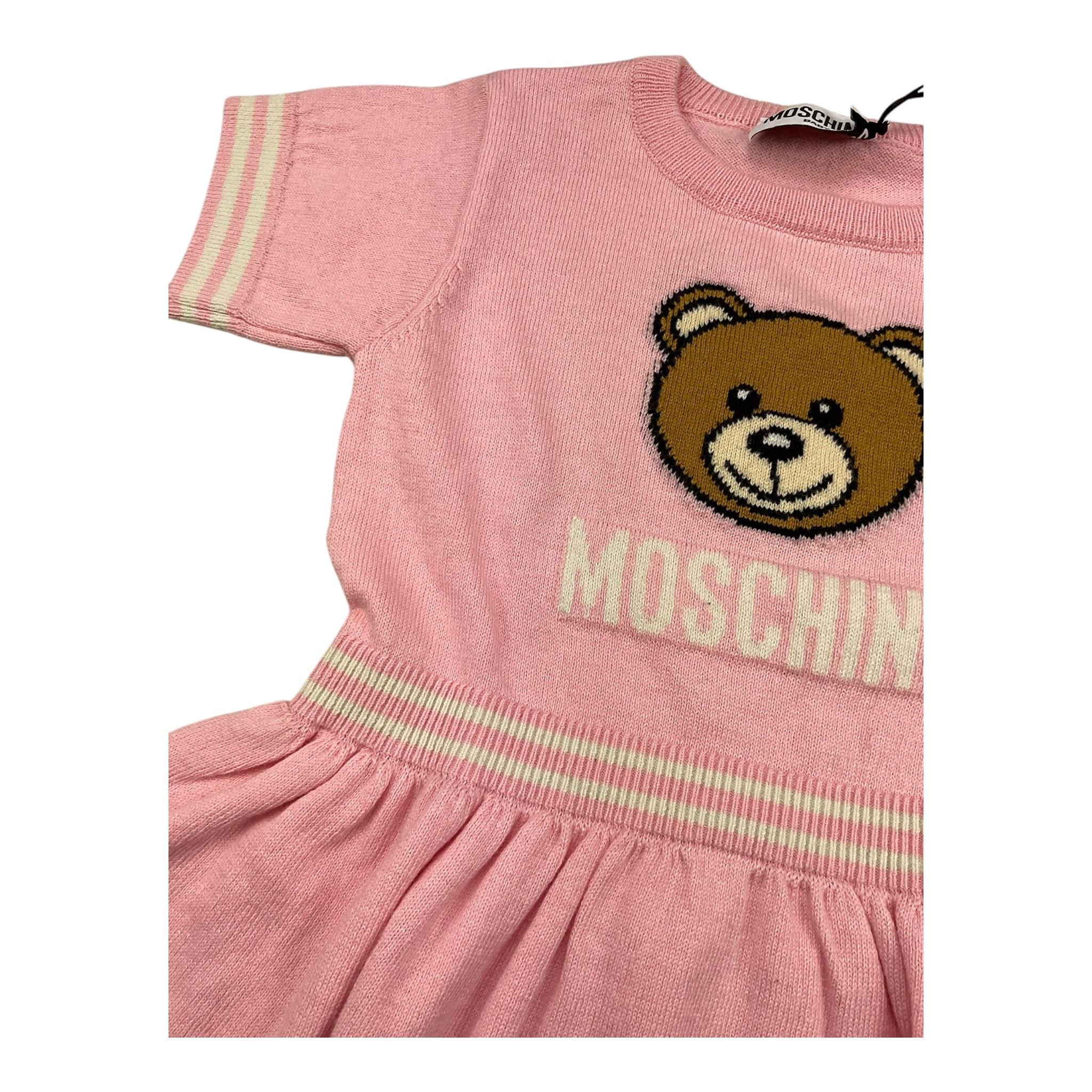 MOSCHINO abito mezza manica tinta unita con orso Rosa per Neonata MDV0BO ROSA MOSCHINO