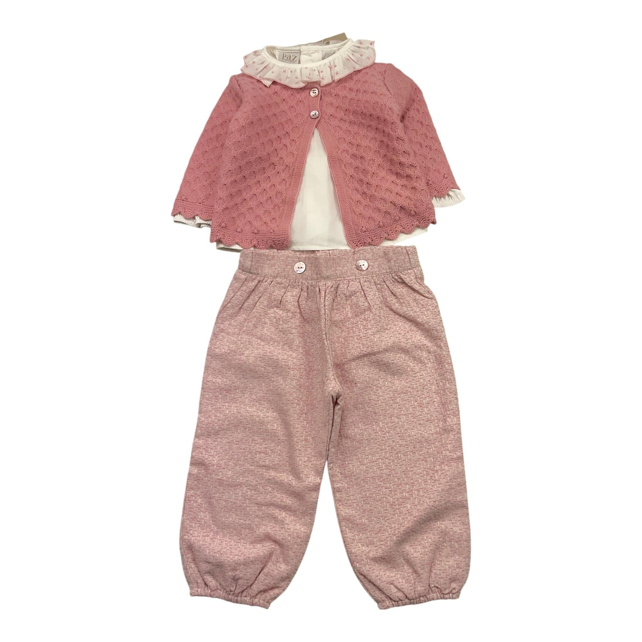 PAZ RODRIGUEZ completo 3pz pantalone-cardigan-camicia Rosa per Neonata 00111973 ROSA PAZ RODRIGUEZ