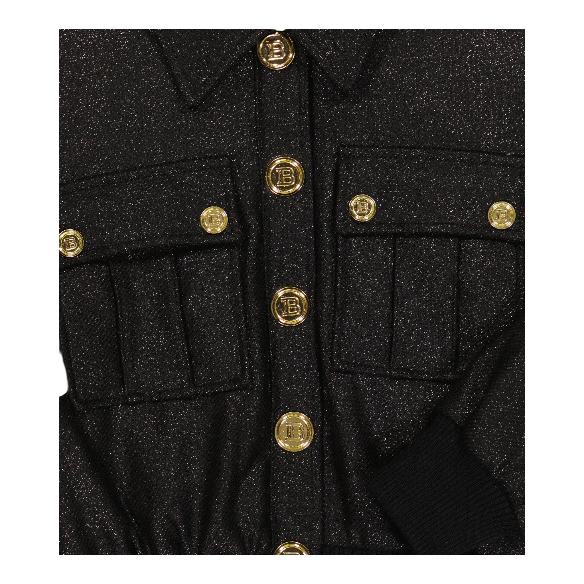 BALMAIN felpa con bottoni tinta unita lurex Nero per Bambina 6R2A77 NERO BALMAIN