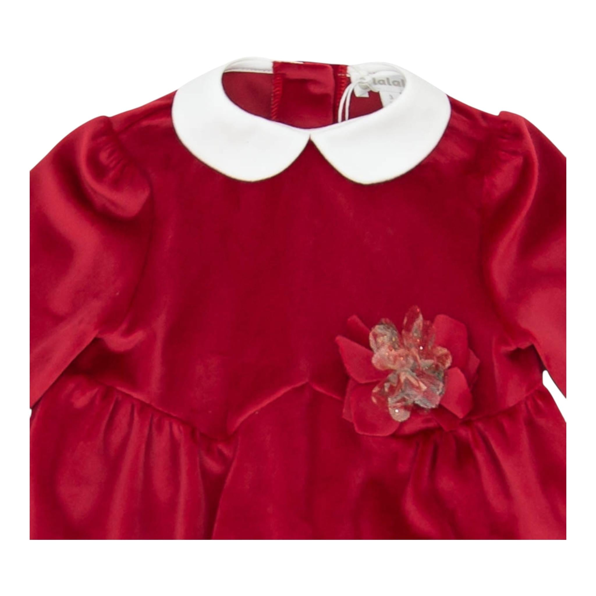 LALALU' abito manica lunga tinta unita in velluto Rosso per Bambina VTL12NJ ROSSO LALALU'