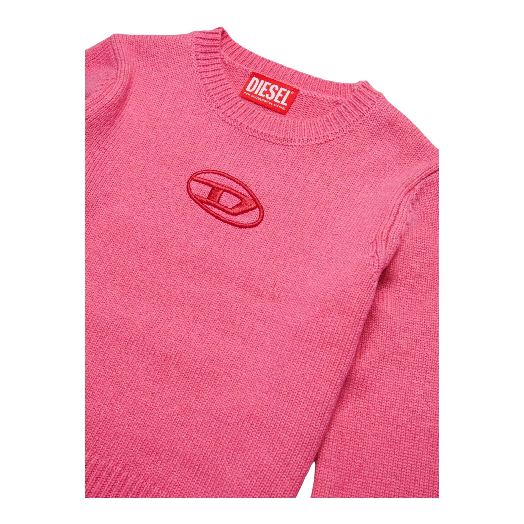 DIESEL maglia tinta unita girocollo con logo Fuxia per Bambina J02084X FUXIA DIESEL