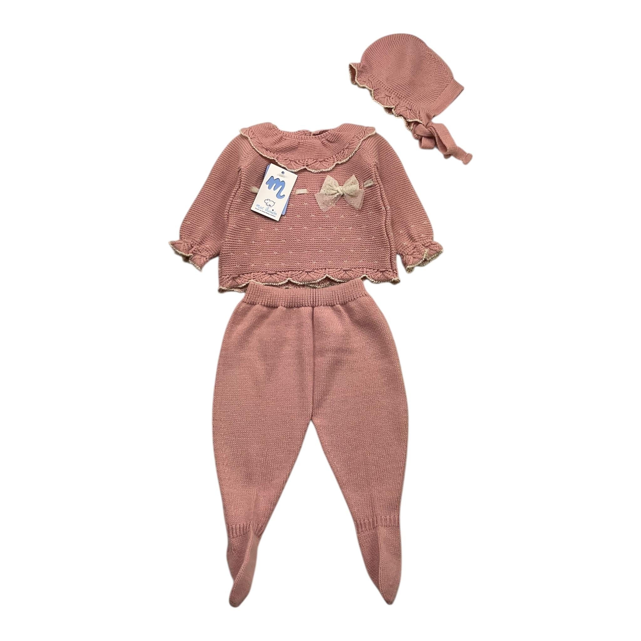 MAC ILUSIO'N completo 3pz tinta unita maglia-ghettina-cappello Rosa per Neonata 9412 ROSA MAC ILUSIO'N