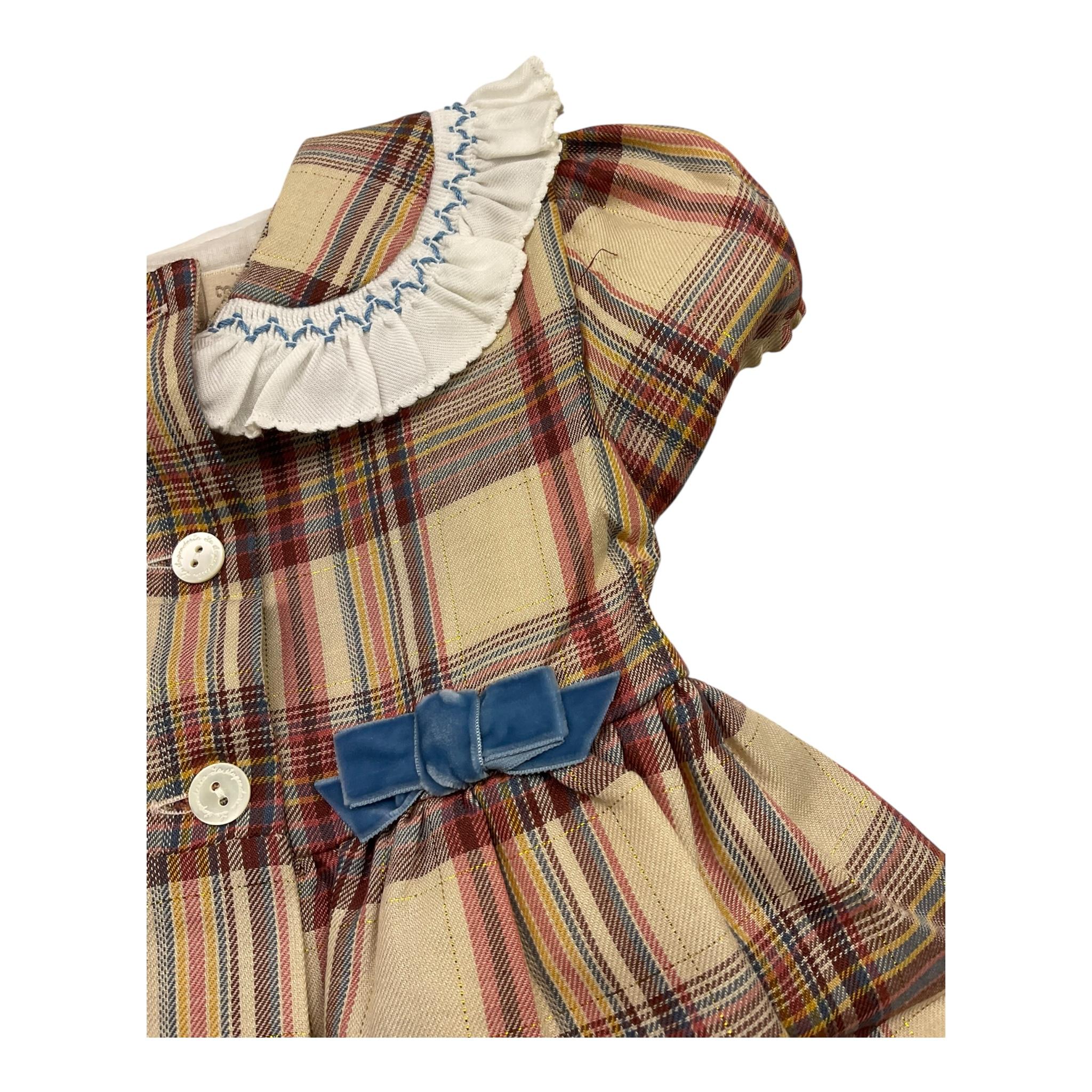 LA STUPENDERIA abito mezza manica tinta unita con fantasia a quadri Beige per Neonata TJAB46N BEIGE LA STUPENDERIA