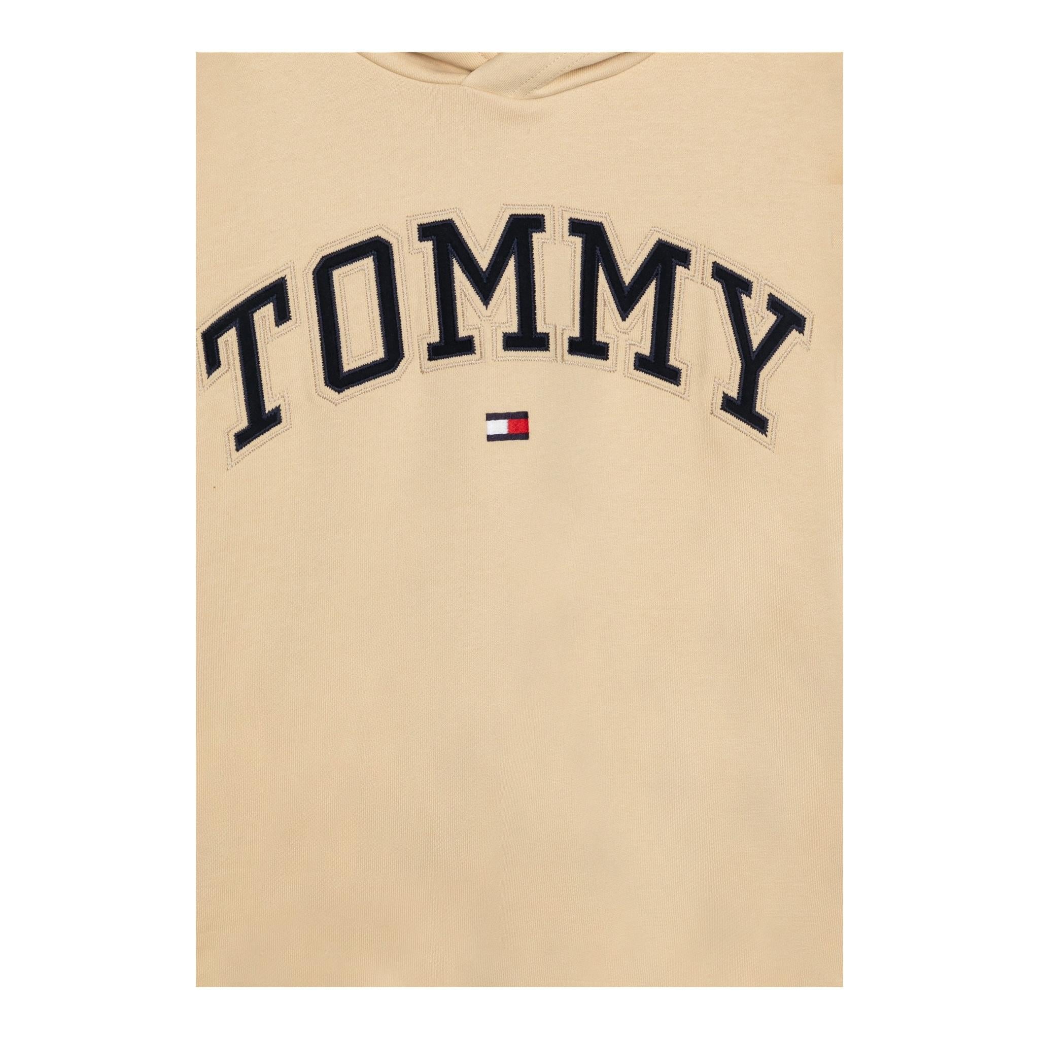 TOMMY HILFIGER felpa chiusa con cappuccio tinta unita con logo Beige per Bambino KB0KB09141 BEIGE TOMMY HILFIGER