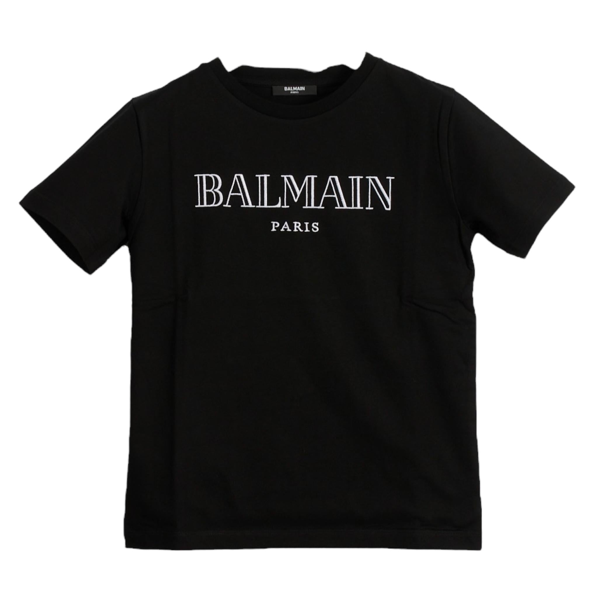 BALMAIN t-shirt girocollo tinta unita con logo Nero per Bambino BV8R51 NERO BALMAIN