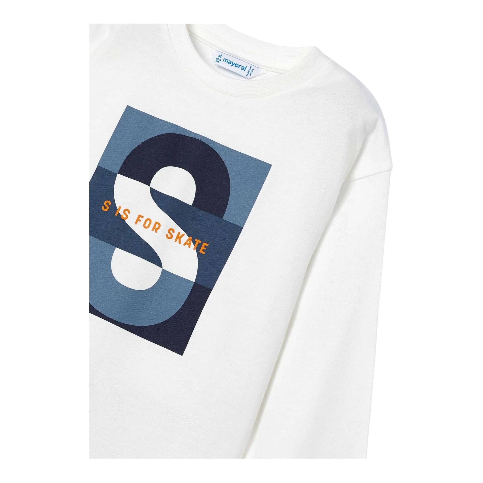 MAYORAL shirt girocollo tinta unita con stampa in contasto Bianco/blu per Bambino 4051JX BIANCO/BLU MAYORAL