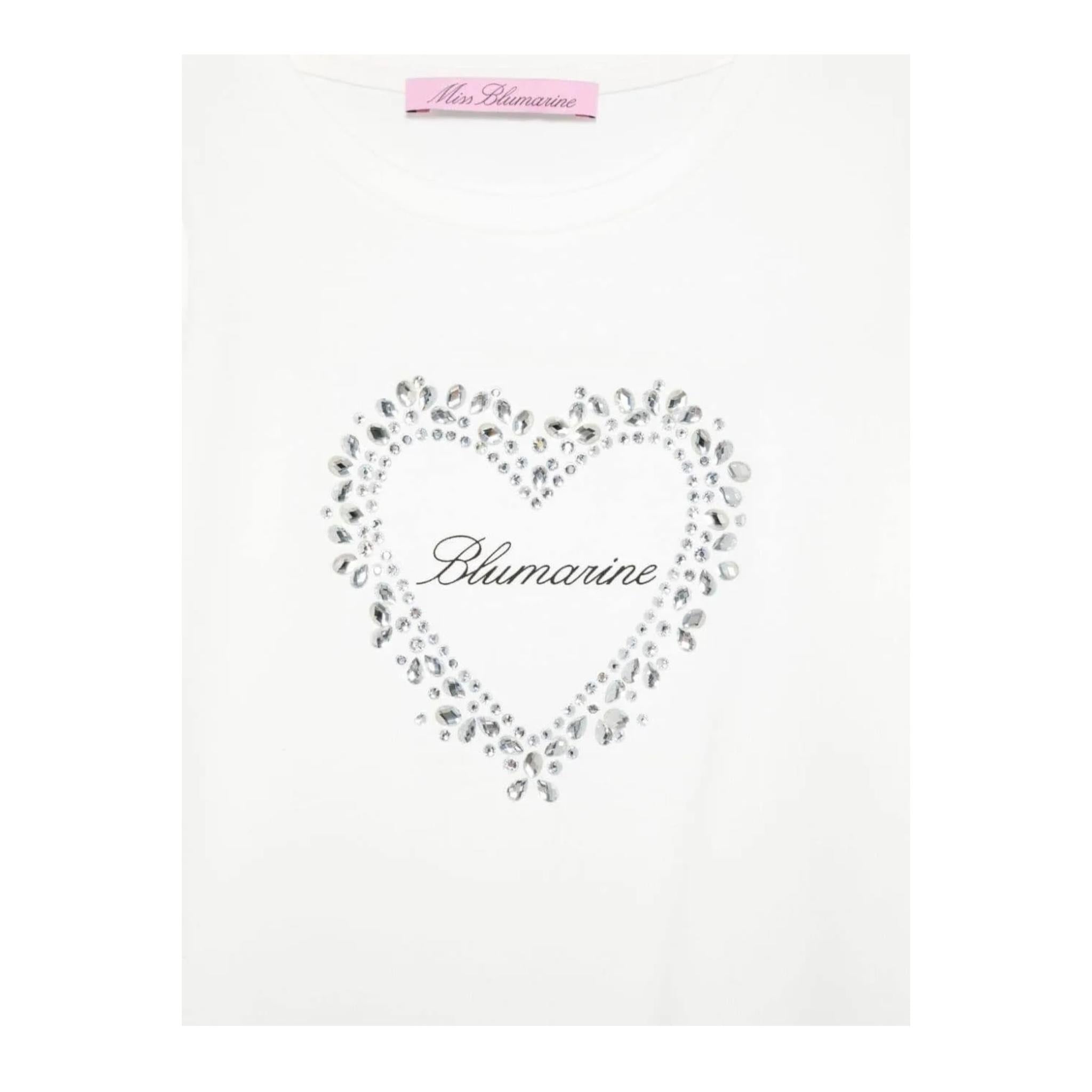 MISS BLUMARINE shirt girocollo tinta unita con stampa brillantinata Bianco per Bambina IF4127 BIANCO MISS BLUMARINE