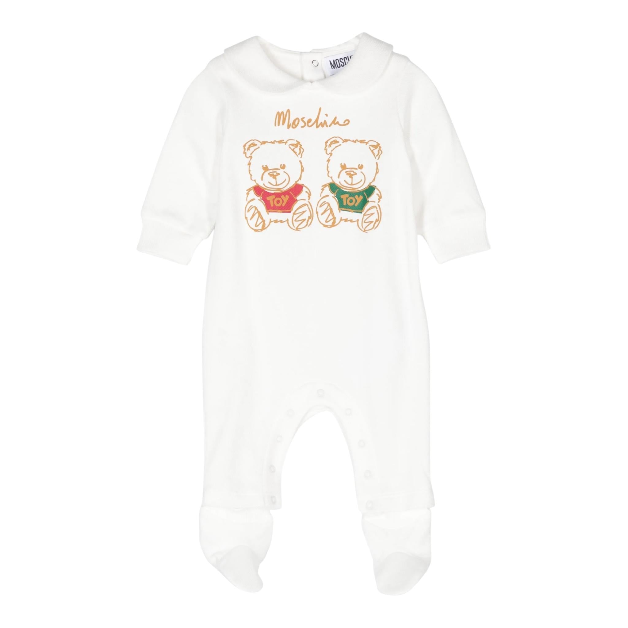 MOSCHINO tutina tinta unita manica lunga con stampa orso Bianco per Neonato MMY066 BIANCO MOSCHINO