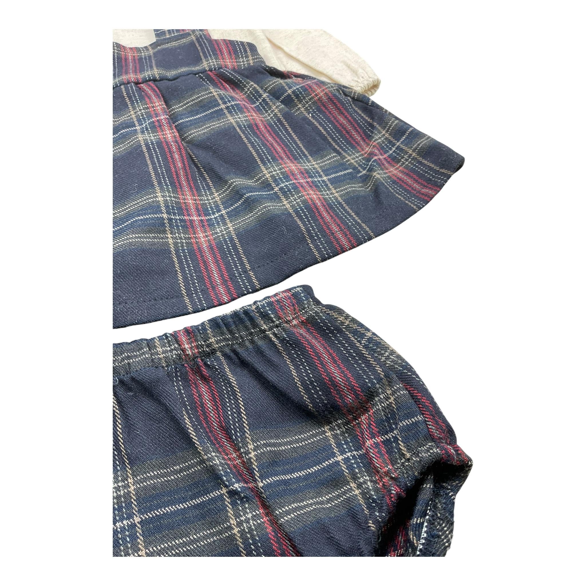 CALAMARO completo 3pz camicia-salopette-coulotte fantasia a righe Blu per Neonata FJKKE BLU CALAMARO