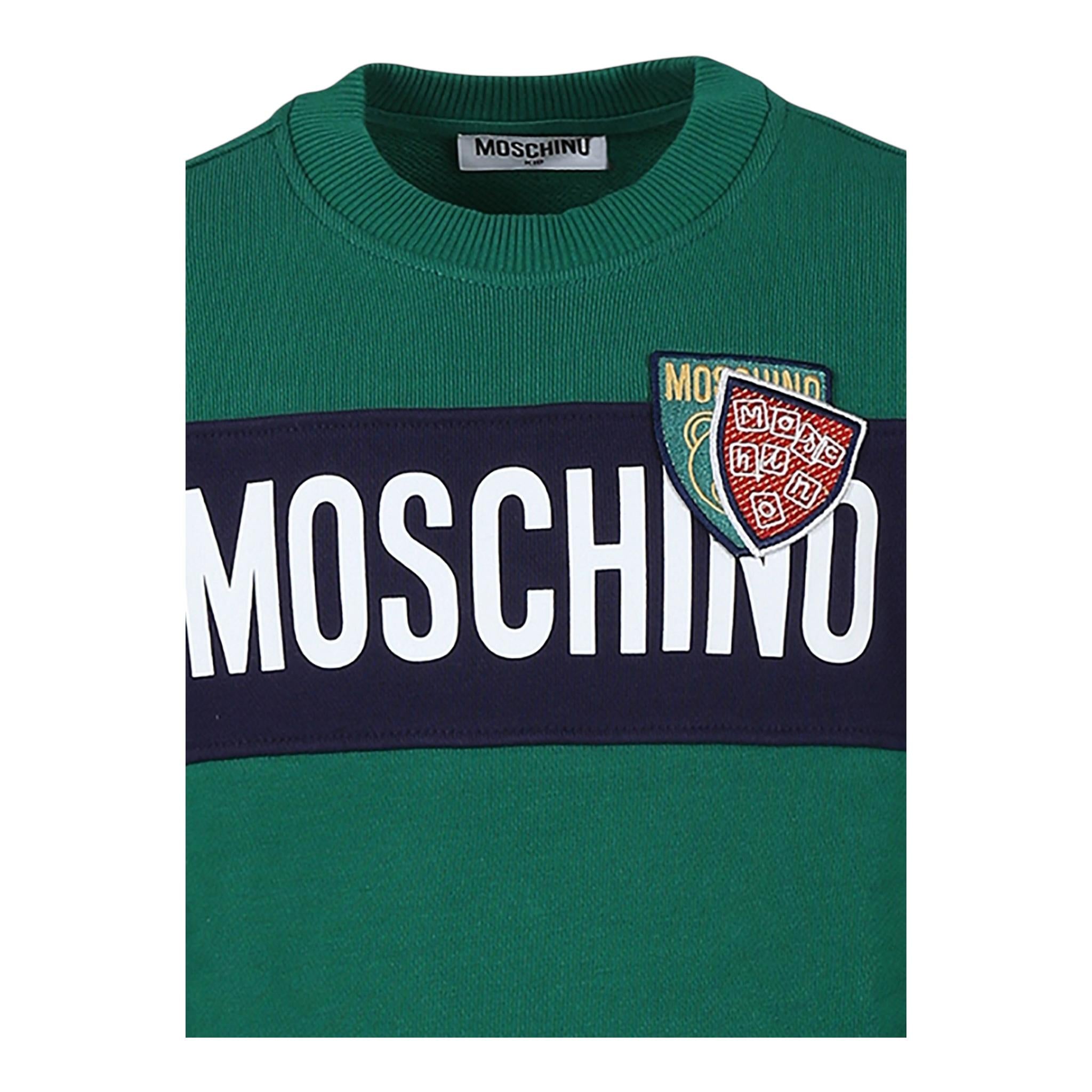 MOSCHINO felpa chiusa girocollo bicolore Verde/blu per Neonato MUF05G VERDE/BLU MOSCHINO